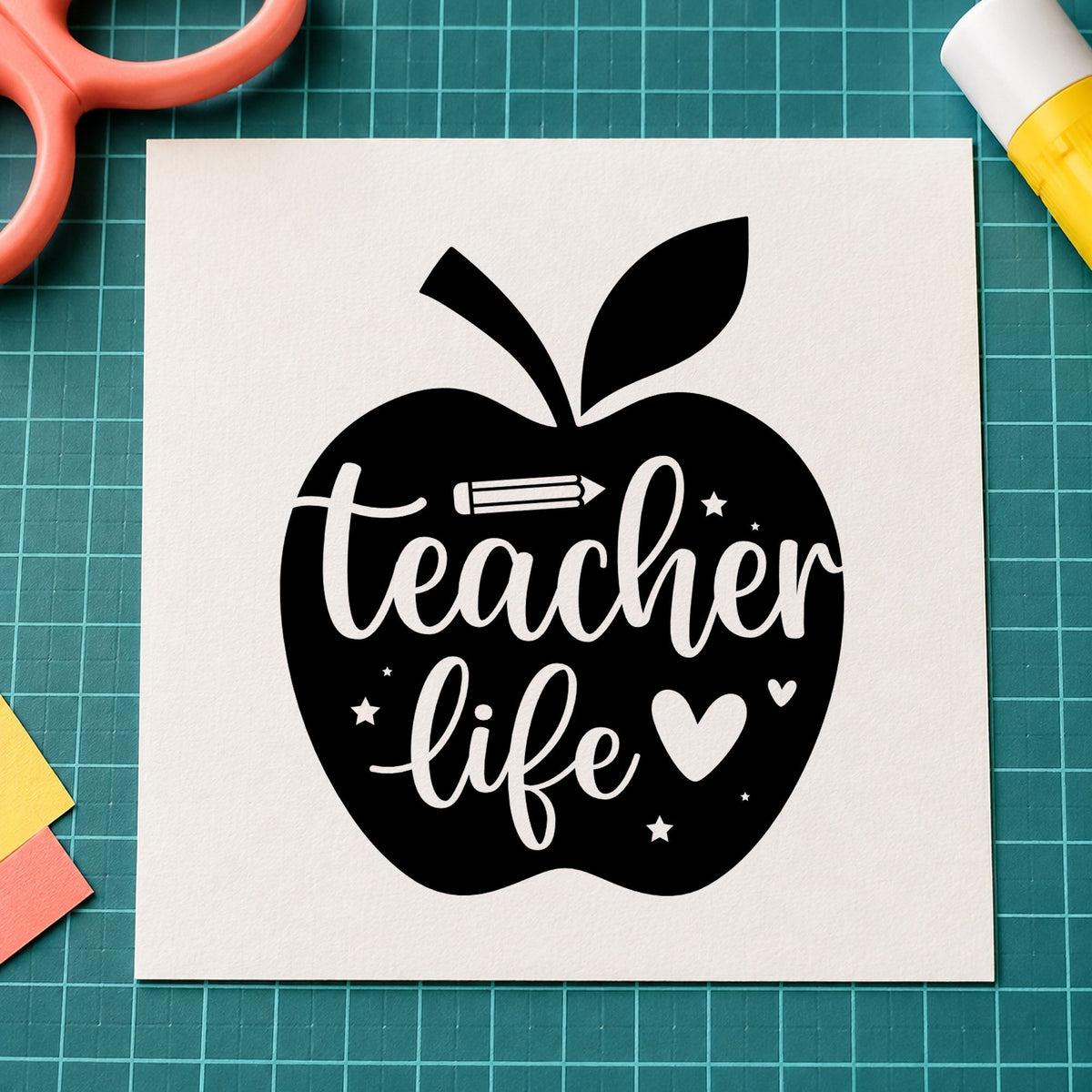 Teacher Life Apple Wood Handle Stamp in use 9