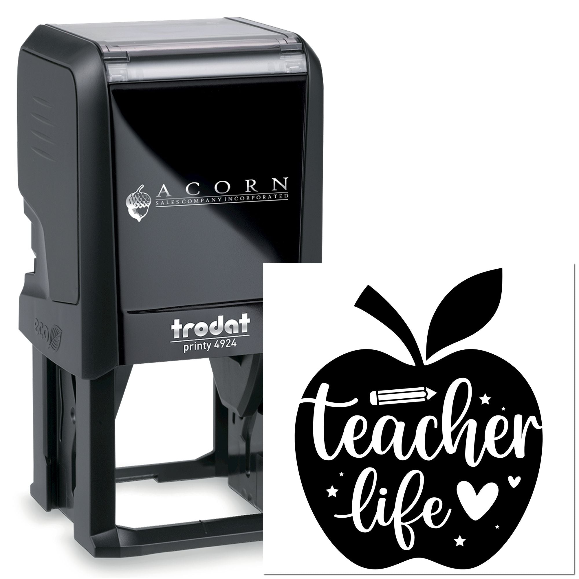 Custom Teacher Life apple rubber stamp on Trodat Printy 4924 self-inking stamp for educators