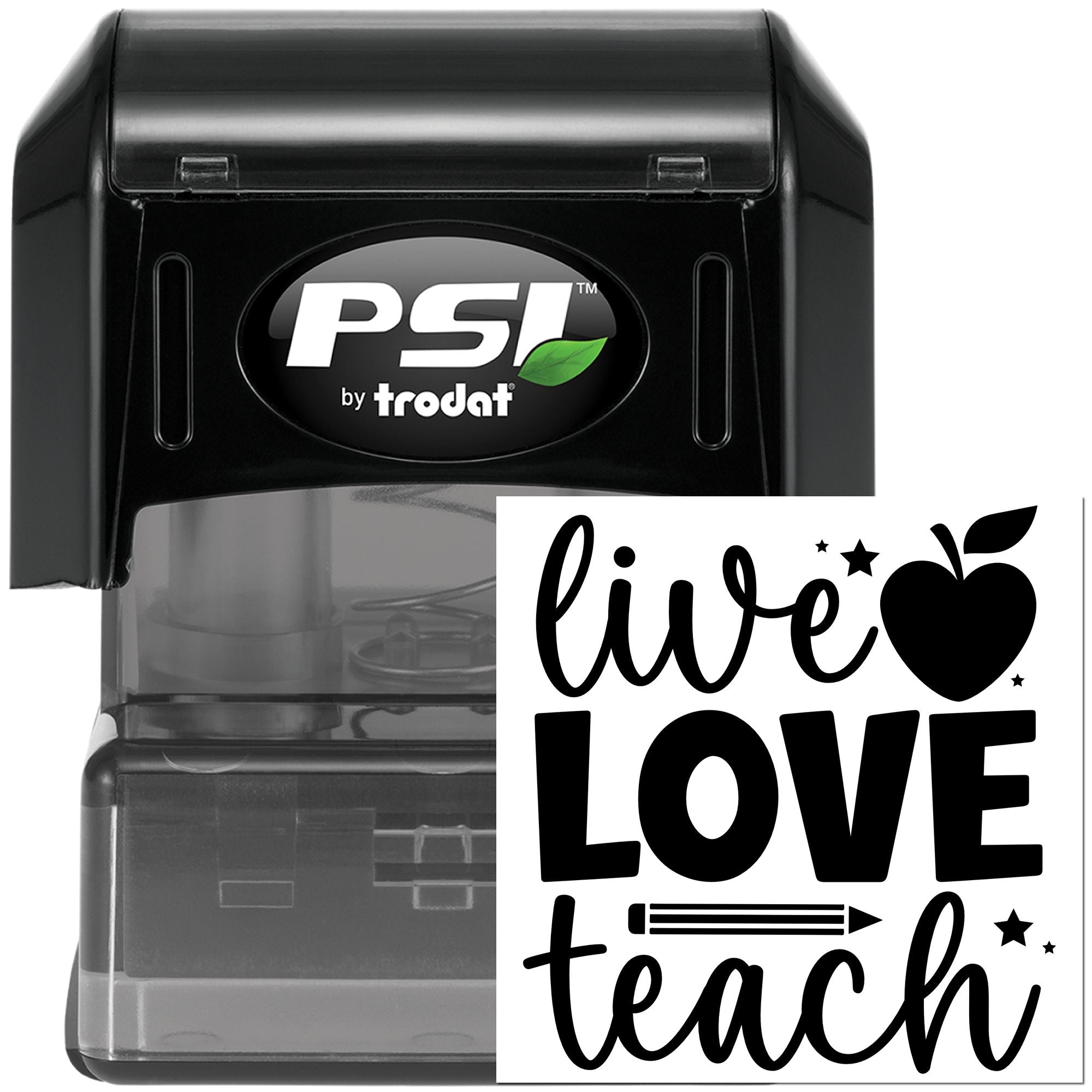 PSI by trodat self-inking rubber stamp with live love teach teacher design for classroom use and gifts