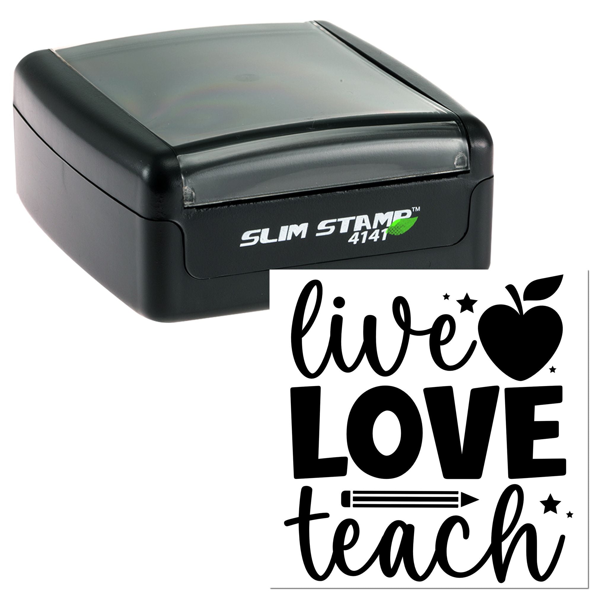 Slim Stamp 4141 self-inking rubber stamp with live love teach teacher design