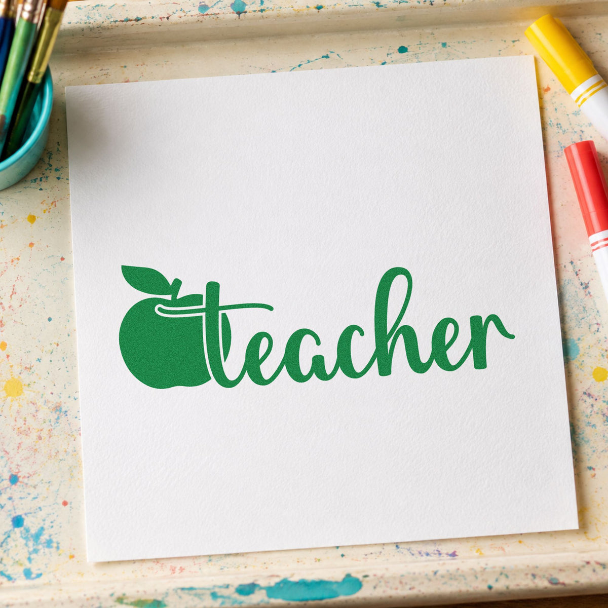 Teacher Apple Flourish Self-Inking Stamp in use 8