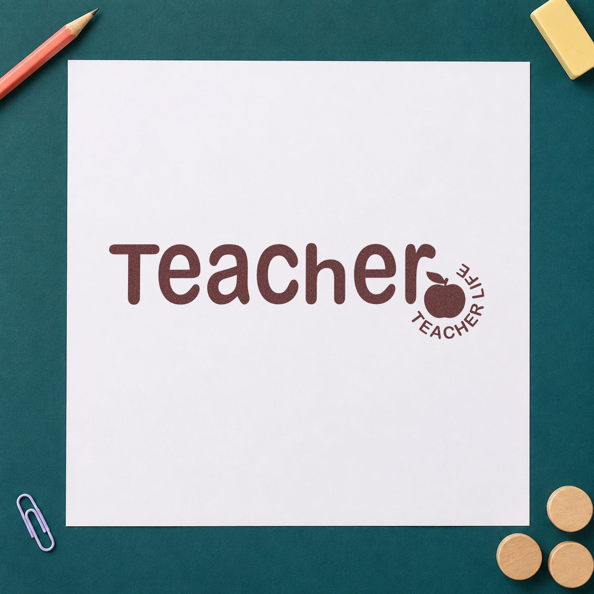 Teacher Life Apple Lettering Hand Stamp – Duo in use 4