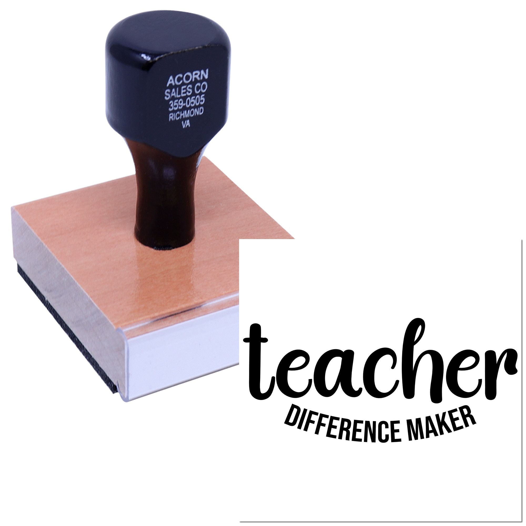 Teacher rubber stamp with Teacher Difference Maker message for classroom use, educator recognition, and school crafts.