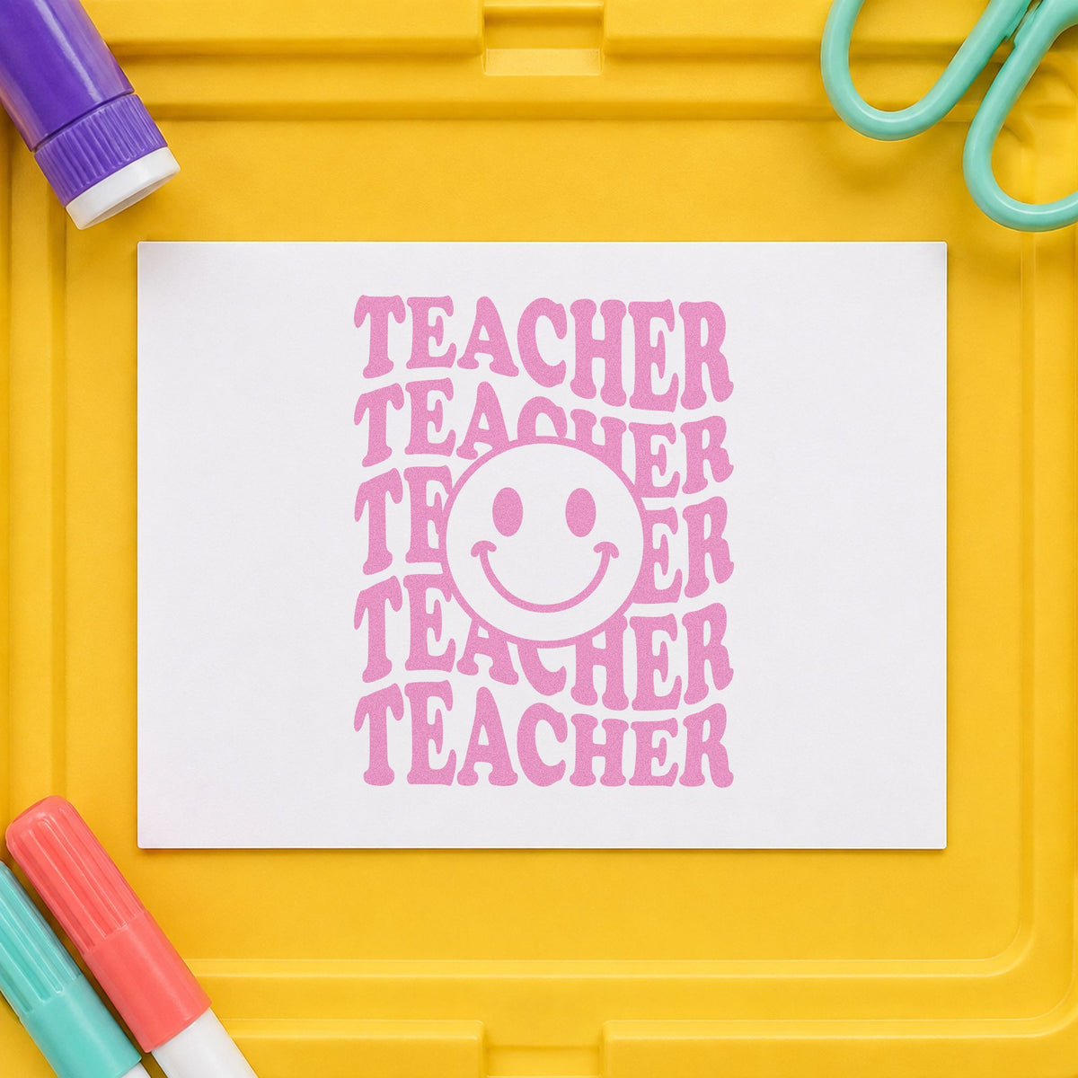 Teacher Smiley Stack Serif Lettering Stamp – Self-Inking in use 10