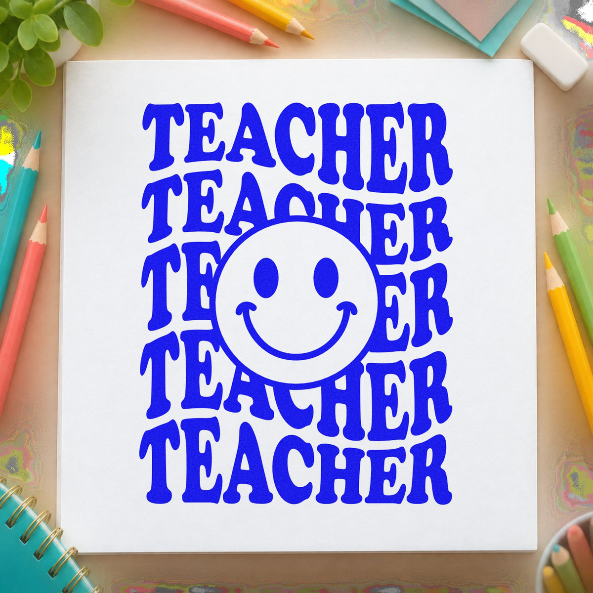 Teacher Smiley Stack Serif Lettering Stamp – Self-Inking in use 6