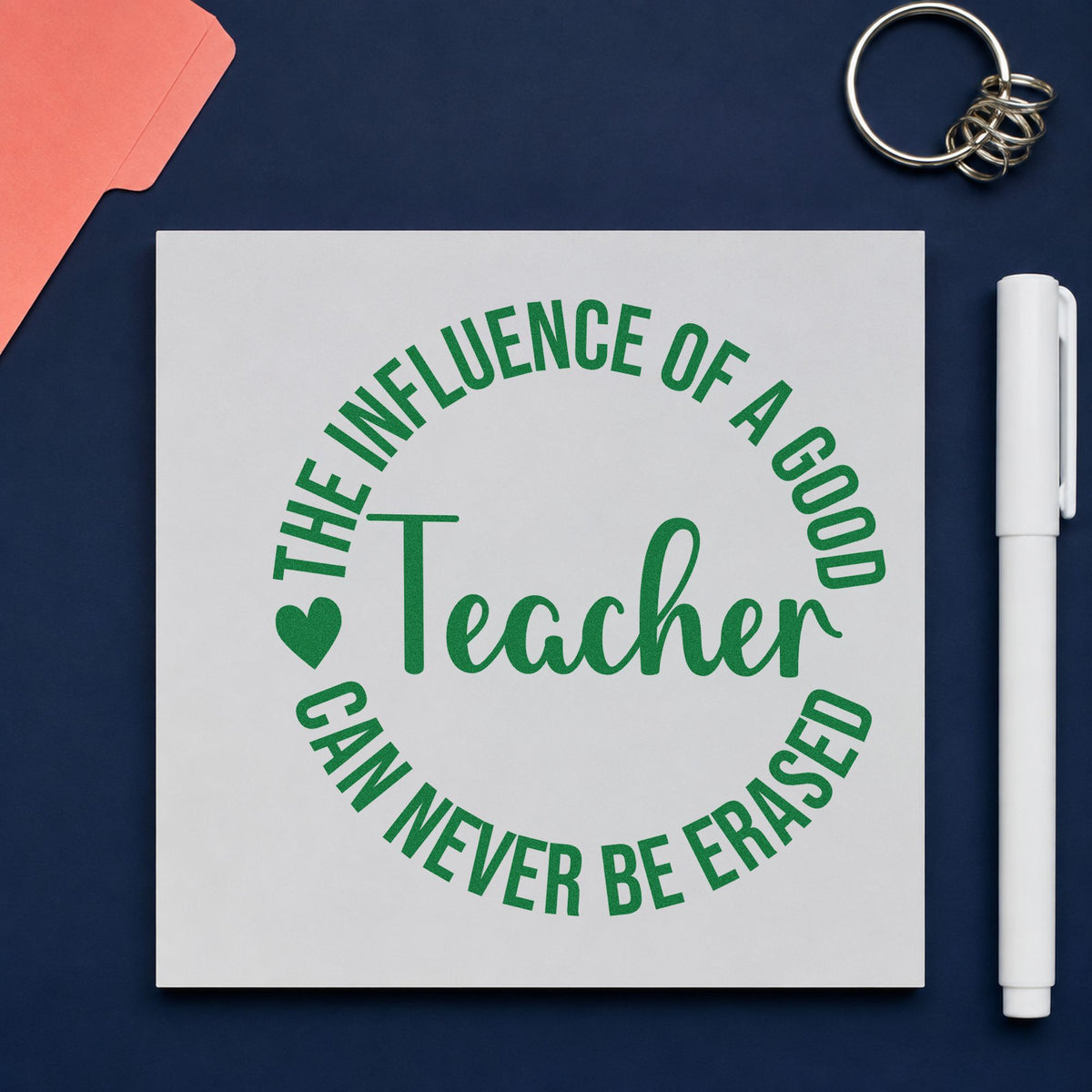 Good Teacher Influence Round Rubber Stamp – Duo Hand in use 3