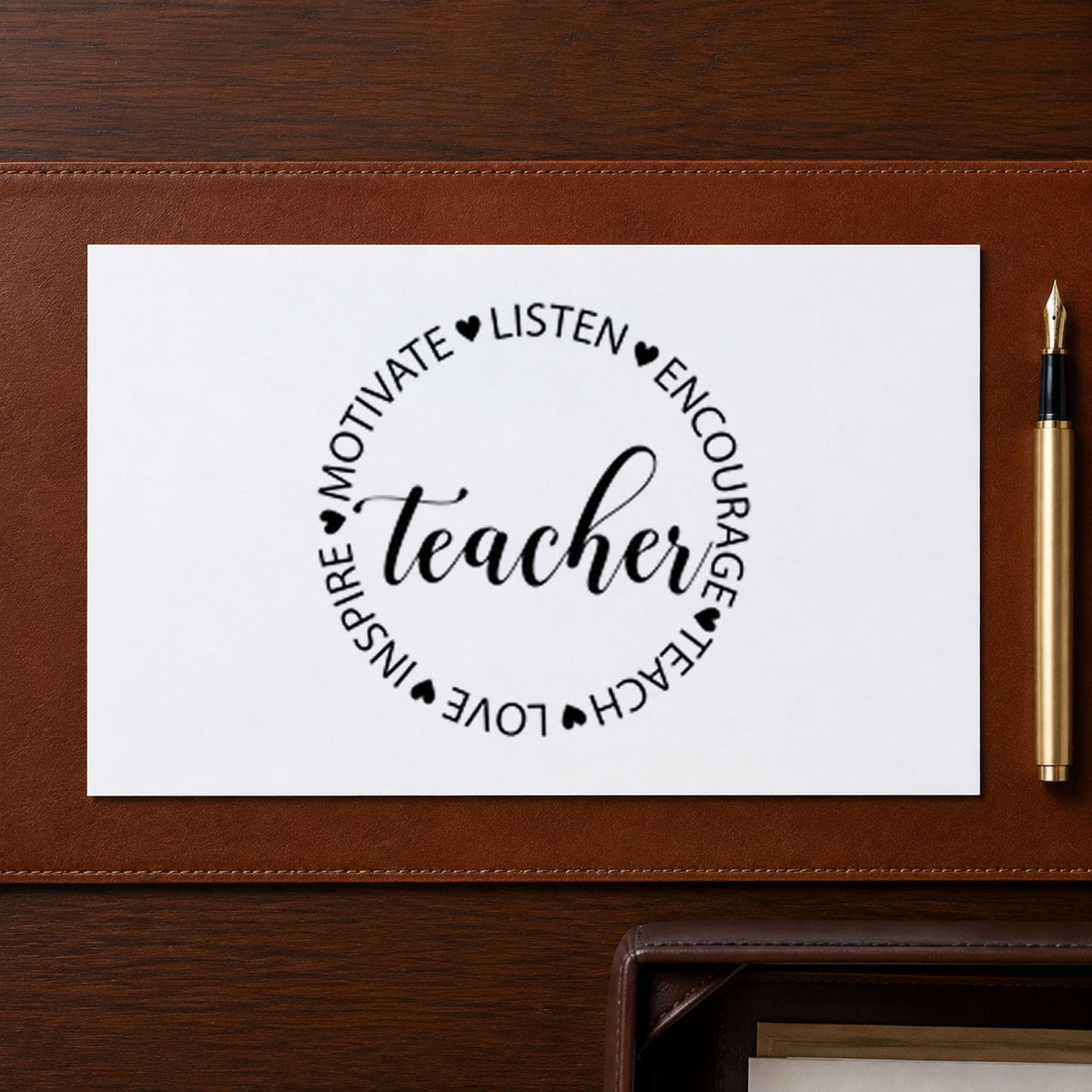 Teacher Motivate Inspire Circle rubber stamp printed in black ink, ready for word circle cards and similar paper crafts.