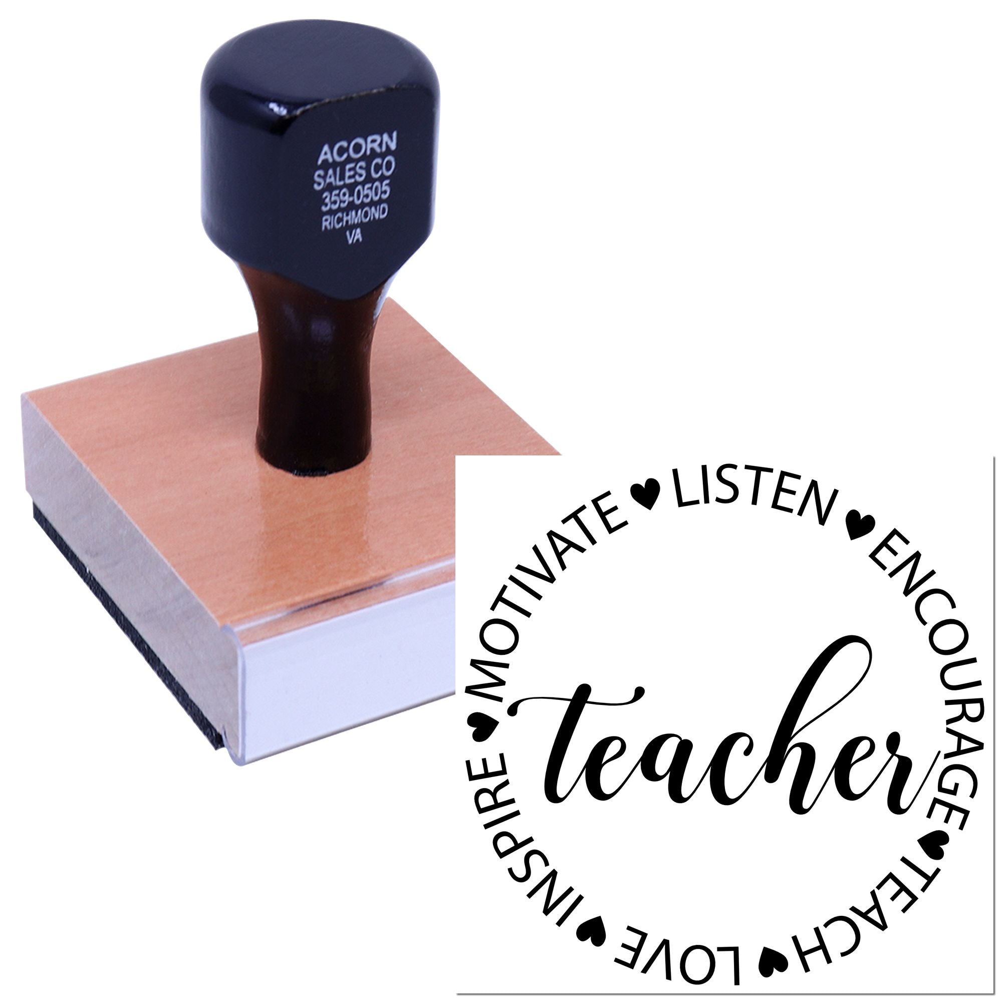 Custom teacher rubber stamp with motivational heart design, ideal for classroom rewards, lesson notes, and handmade teacher crafts.