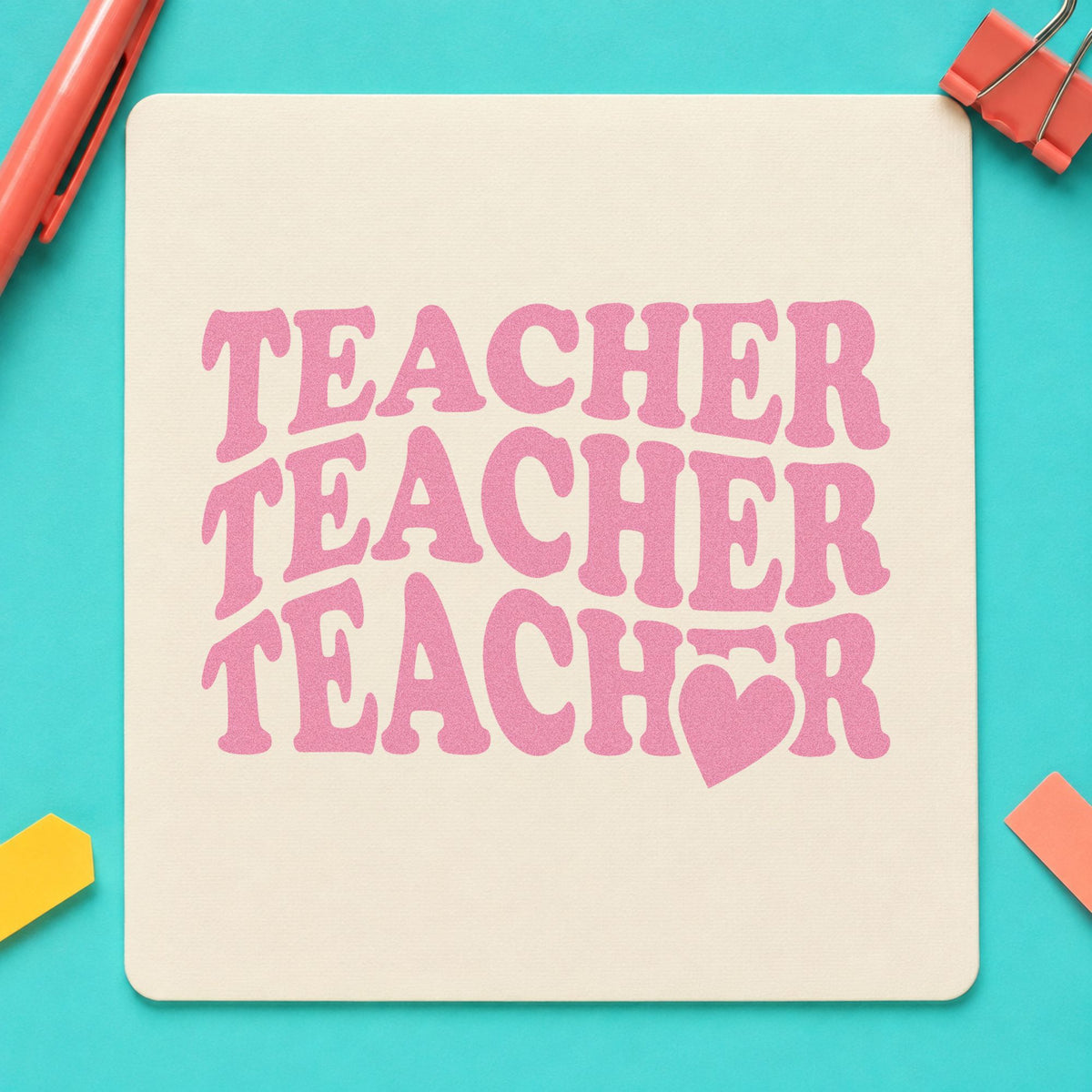 Teacher Triple Heart Stack craft stamp in purple ink on cardstock, an easy option for trio gift tags.