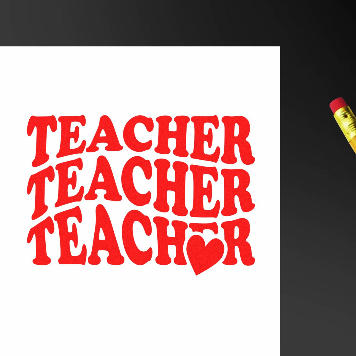 Teacher Triple Heart Stack rubber stamp shown in red ink, stamped for projects such as trio gift tags.