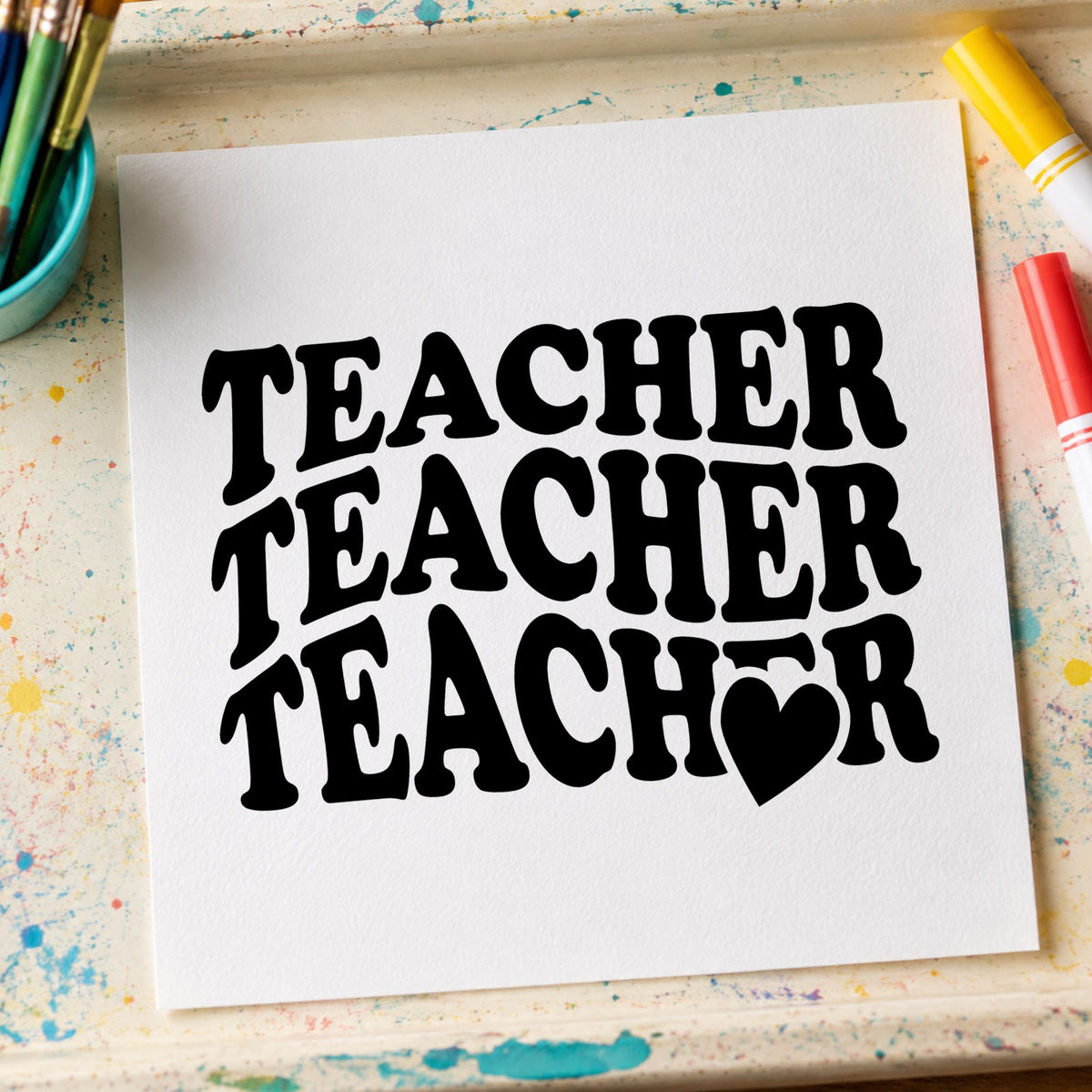 Teacher Triple Heart Stack rubber stamp printed in black ink, ready for triple stack cards and similar paper crafts.