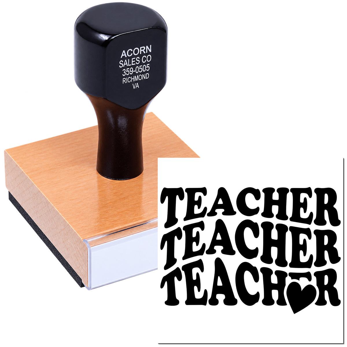 Teacher self-inking rubber stamp with bold Teacher design, ideal for classroom grading and teacher appreciation.