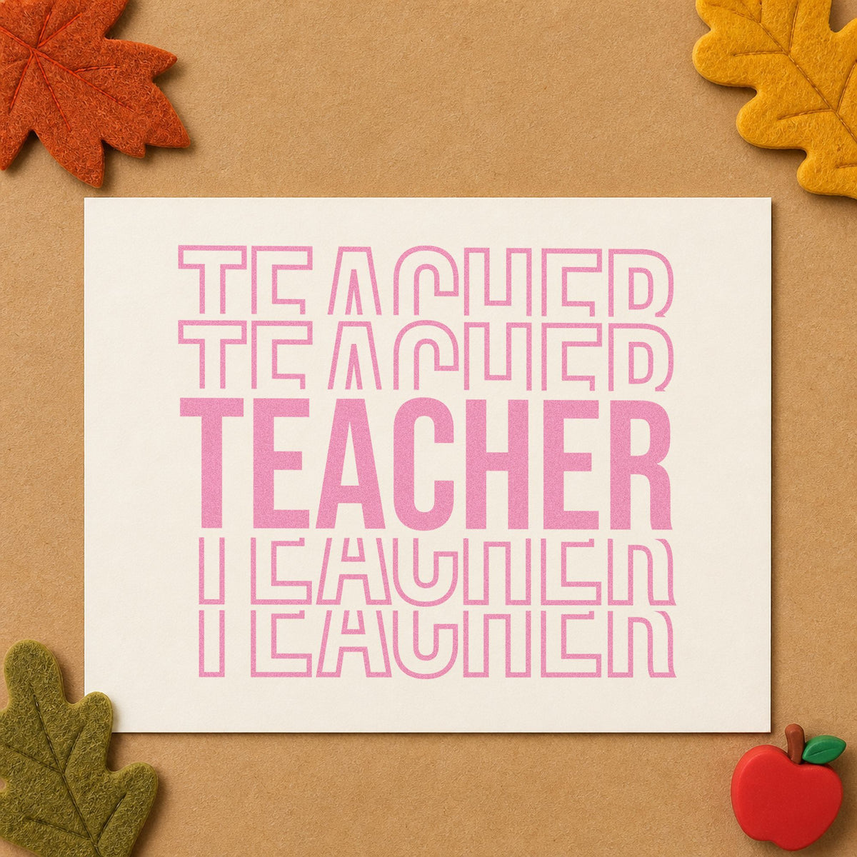 Teacher Outline Stack craft stamp in purple ink on cardstock, an easy option for anniversary tags.