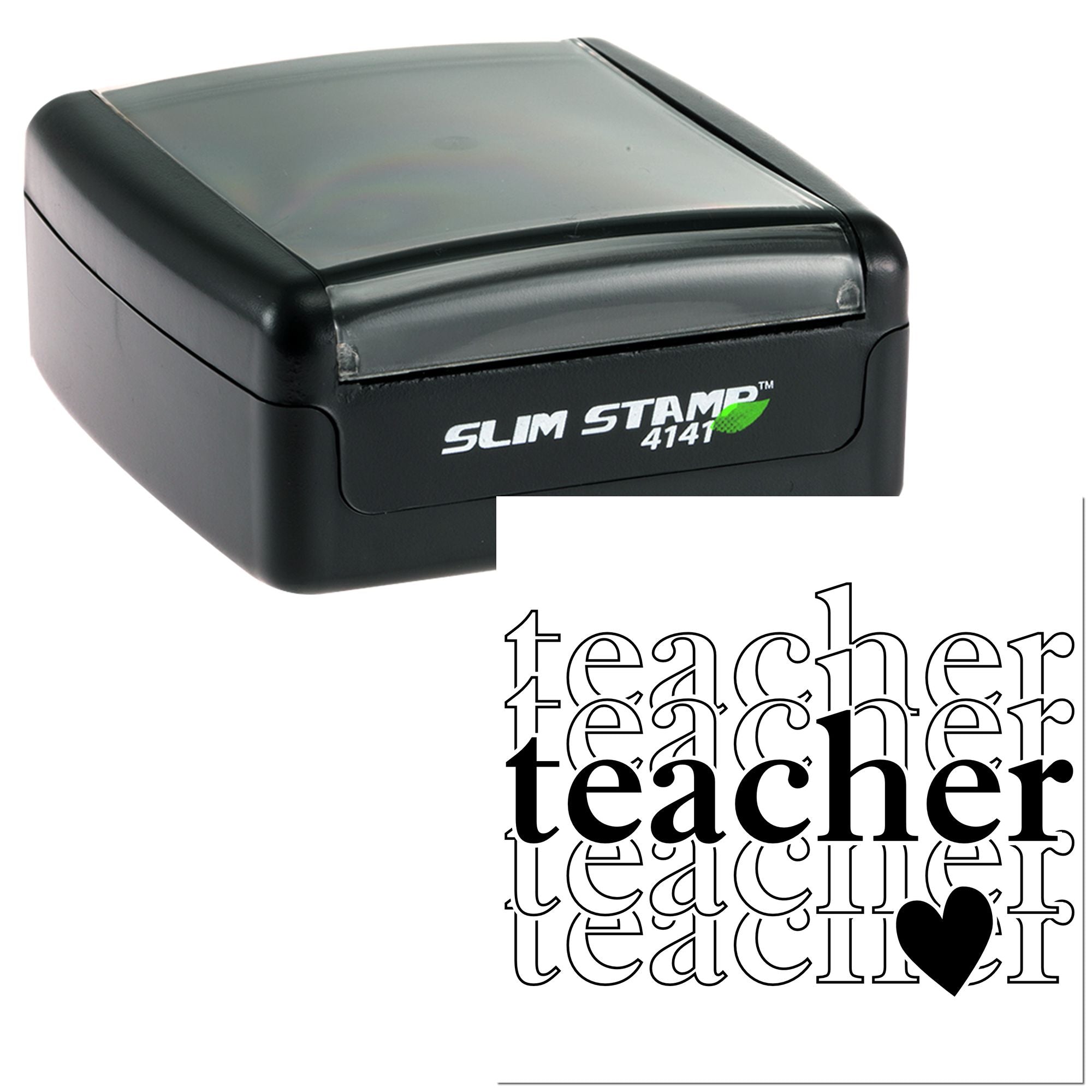 Slim Stamp 4141 self-inking rubber stamp with Teacher design for classroom grading and teacher appreciation.