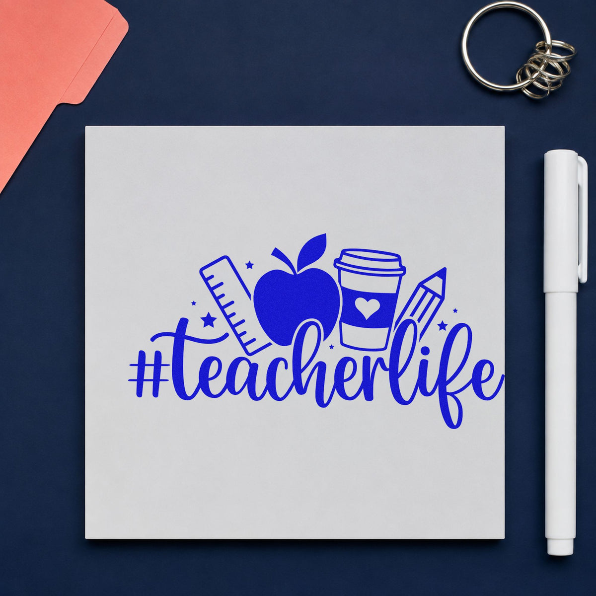 Hashtag Teacher Life Apple Rubber Stamp – Duo Hand in use 5