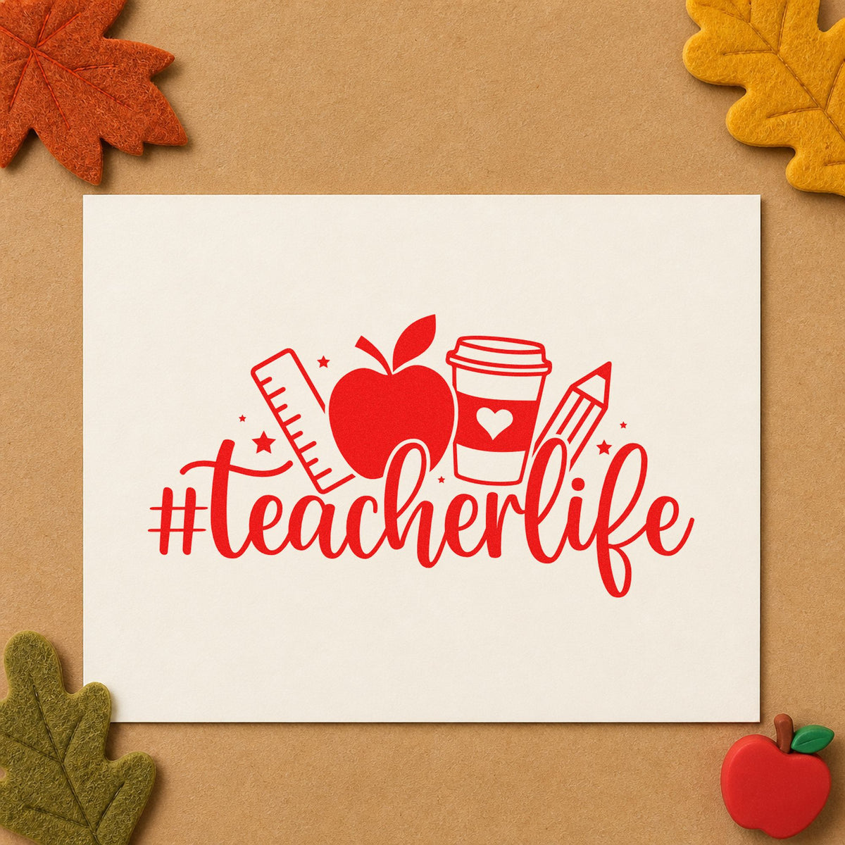 Hashtag Teacher Life Apple Rubber Stamp – Duo Hand in use 7