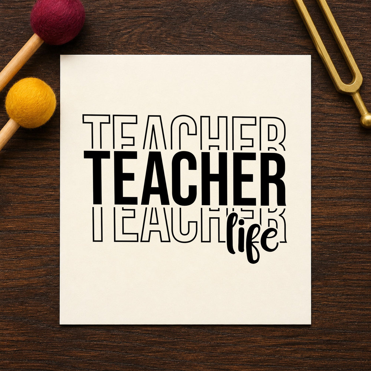 Teacher Life Outline Stack rubber stamp printed in black ink, ready for teacher life cards and similar paper crafts.