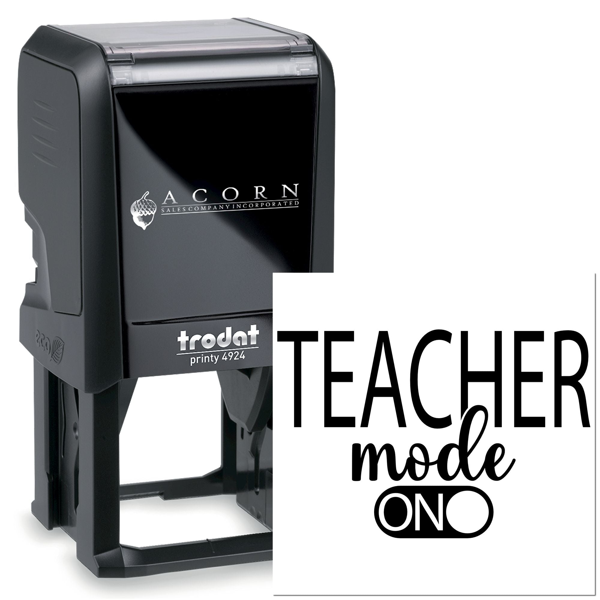 Teacher Mode On self-inking rubber stamp, Trodat Printy 4924, ideal for classroom grading and educator use.