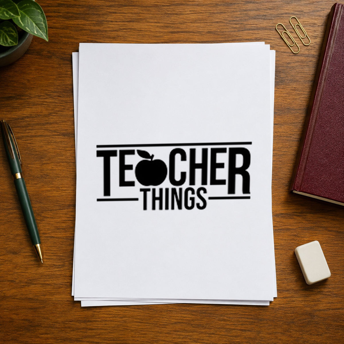 Teacher Things rubber stamp printed in black ink, ready for teacher things cards and similar paper crafts.