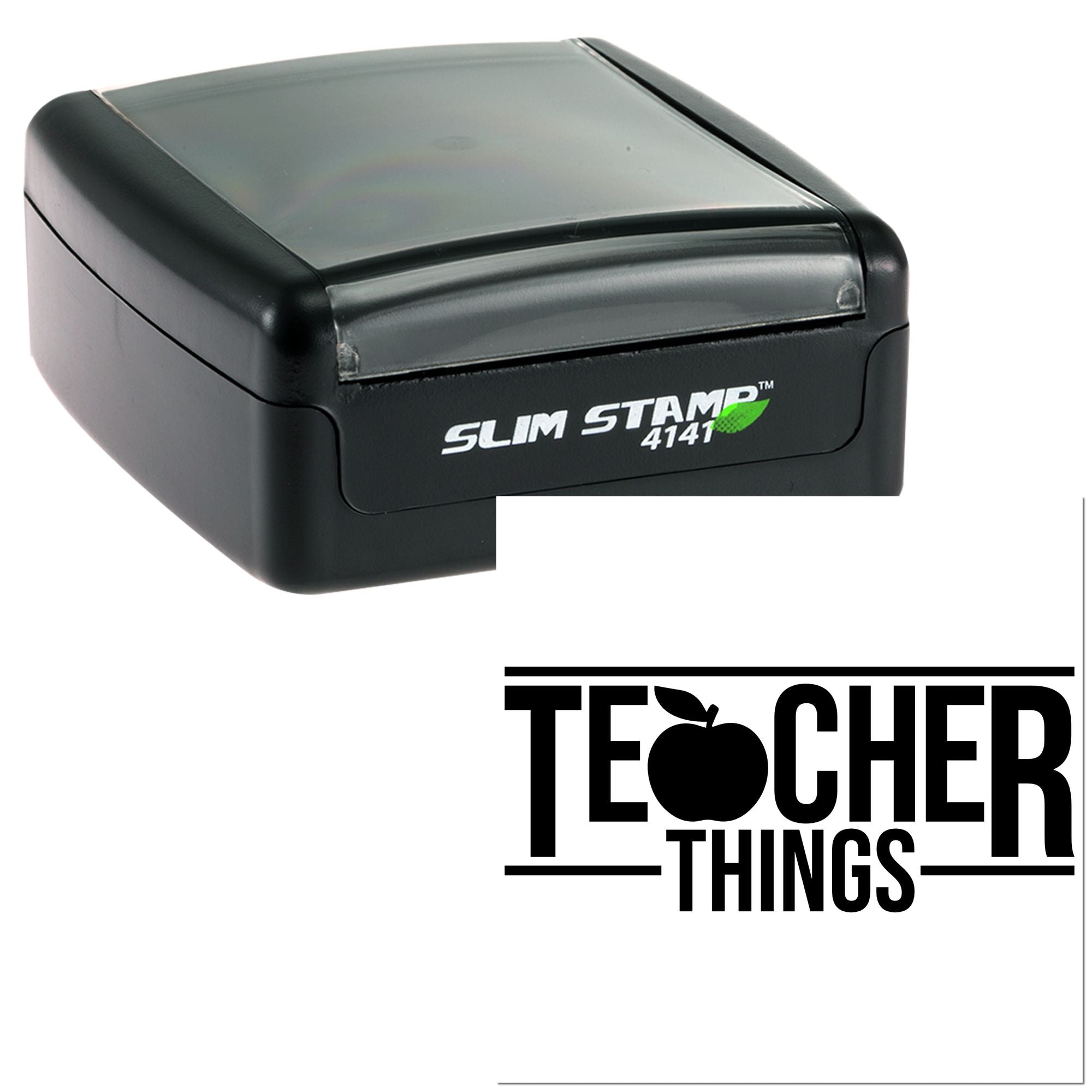 Self-inking Slim Stamp 4141 with Teacher Things logo for custom teacher rubber stamping.