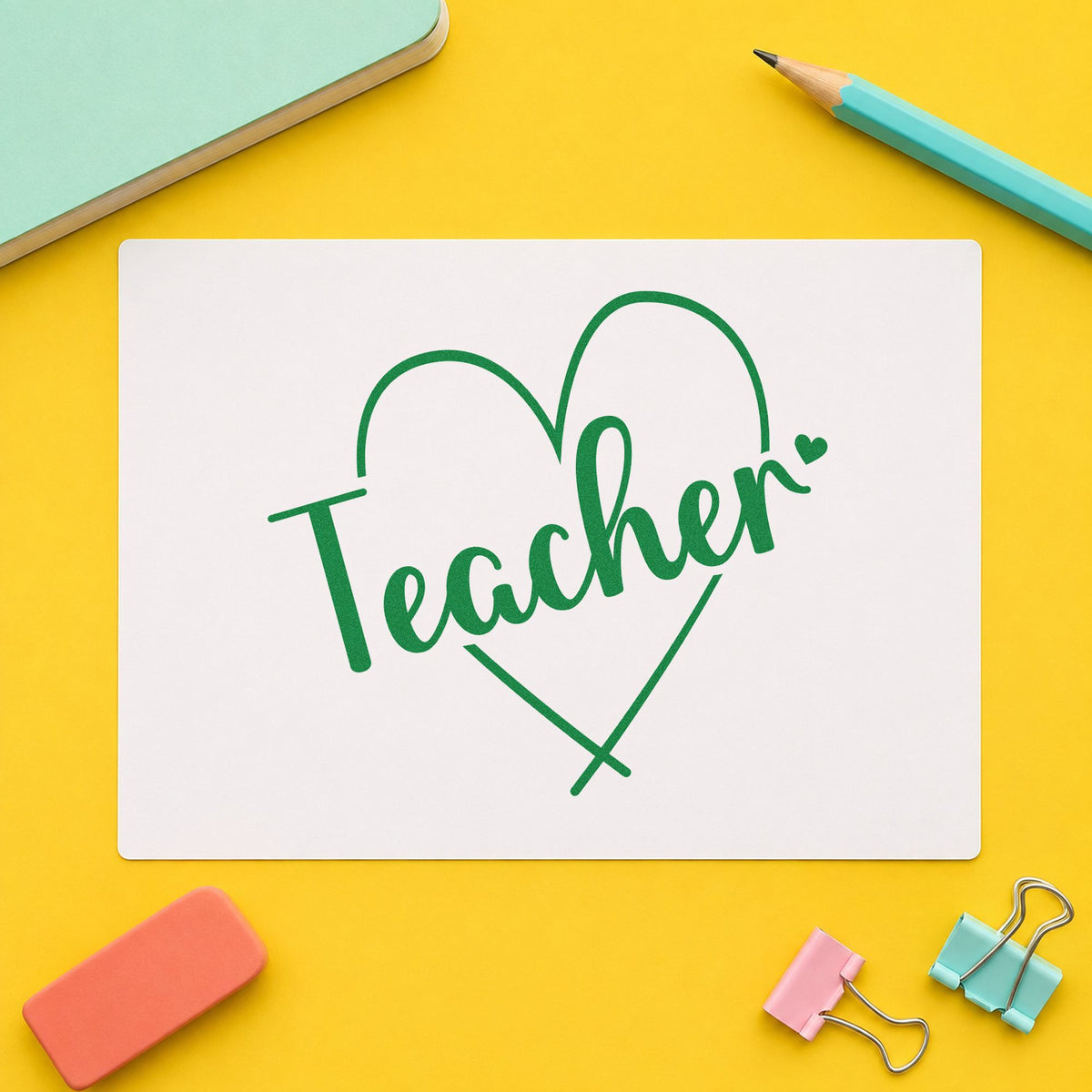 Teacher Heart Outline Pre-Inked Stamp – PSI in use 3