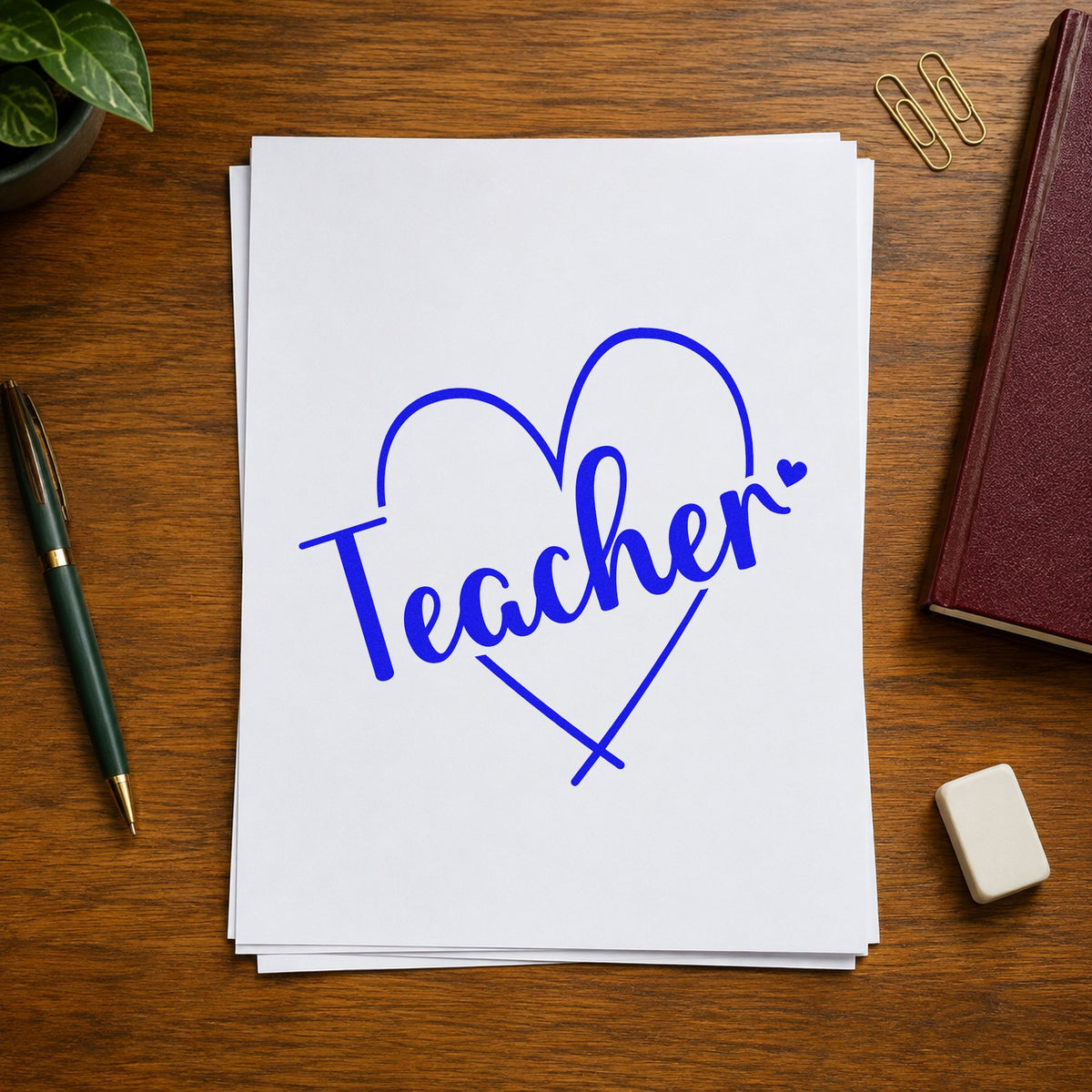 Teacher Heart Outline Slim Pre-Inked Stamp in use 6