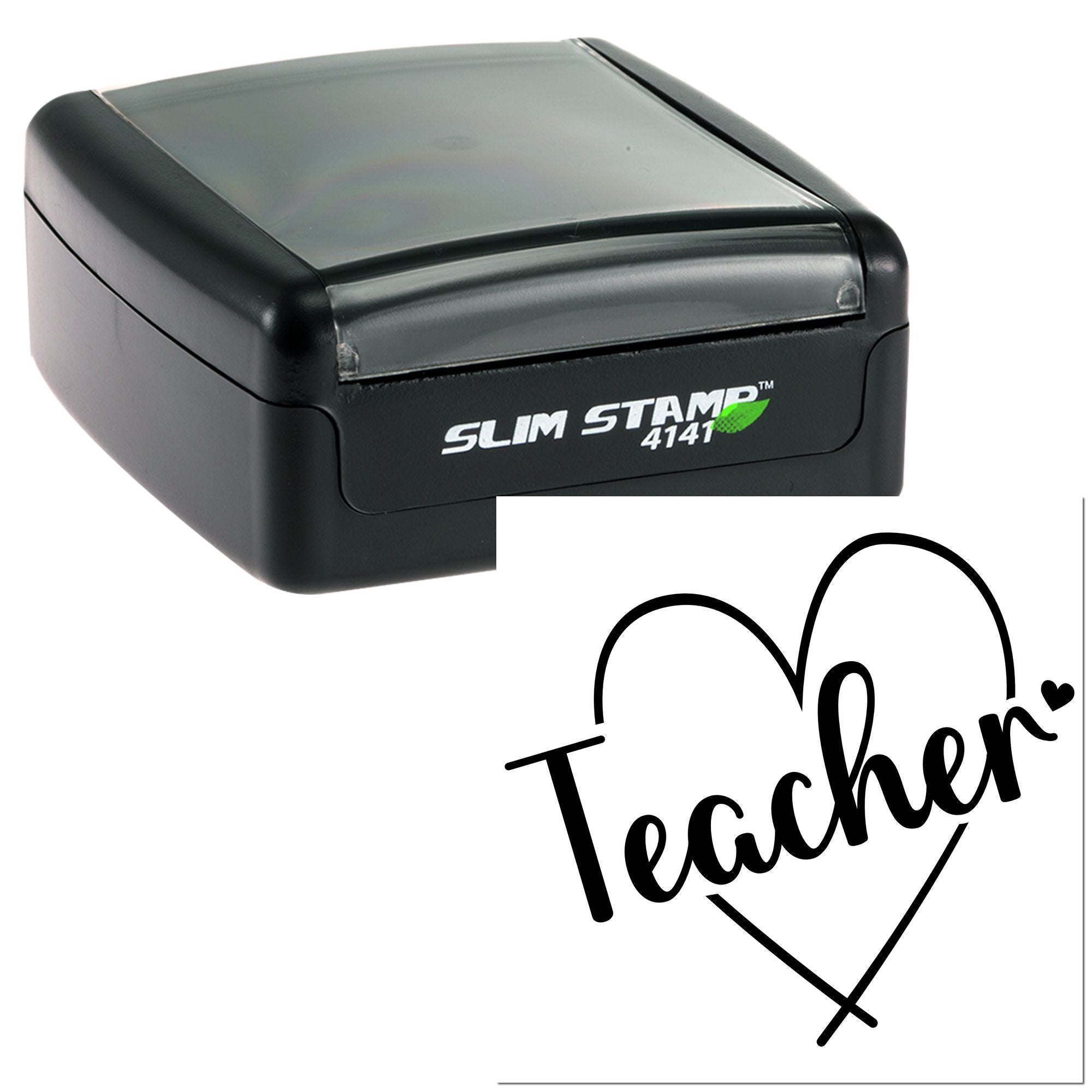 Slim Stamp 4141 self-inking rubber stamp with Teacher heart design for personalized classroom marking