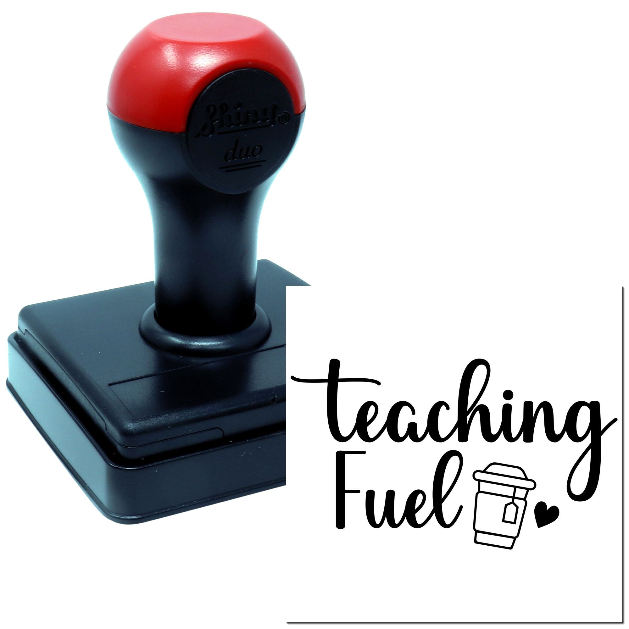 Custom self-inking rubber stamp with Teaching Fuel logo, ideal for classroom branding, teacher rewards, and education business use.