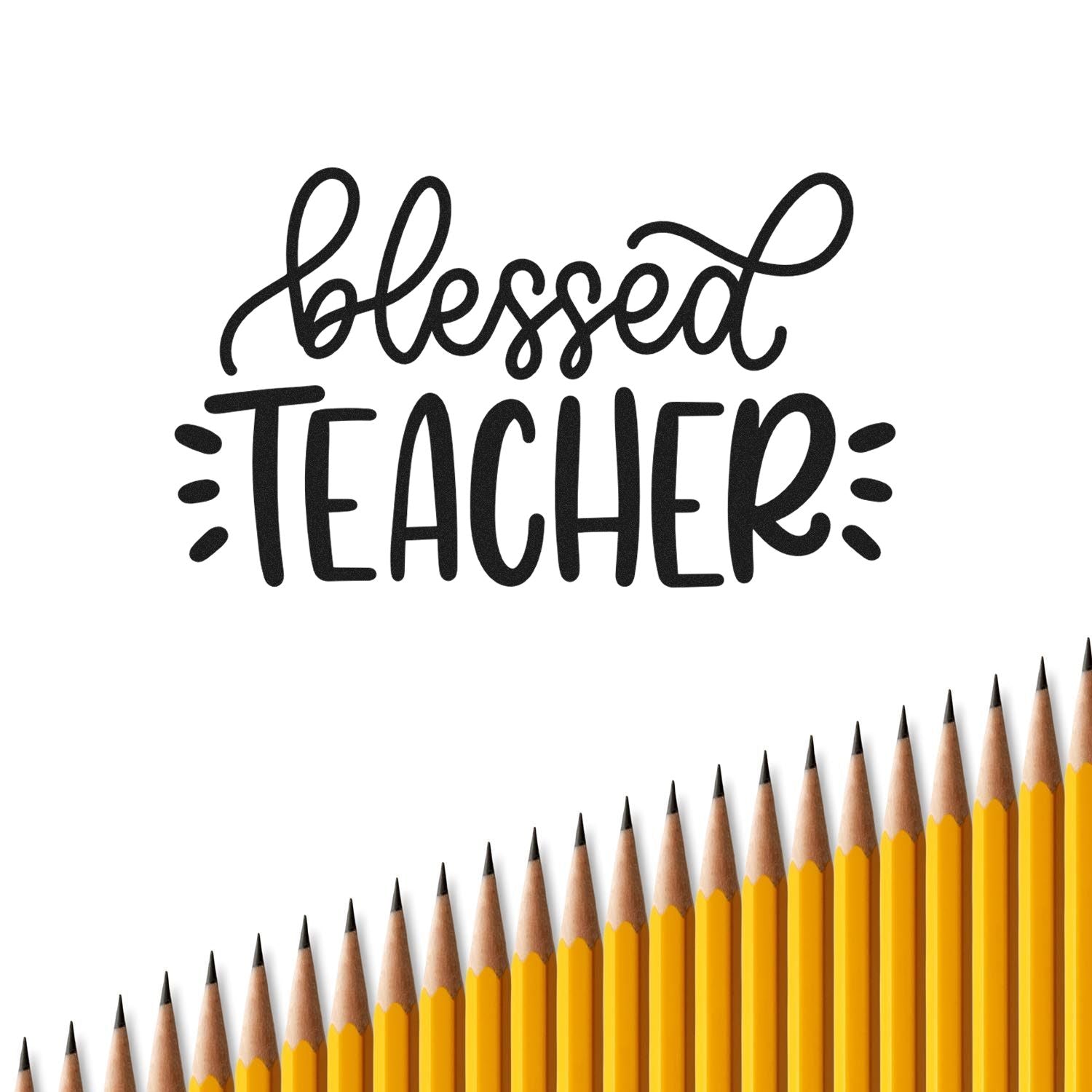 Blessed Teacher rubber stamp design with pencil border for teacher appreciation cards, crafts, and classroom projects.
