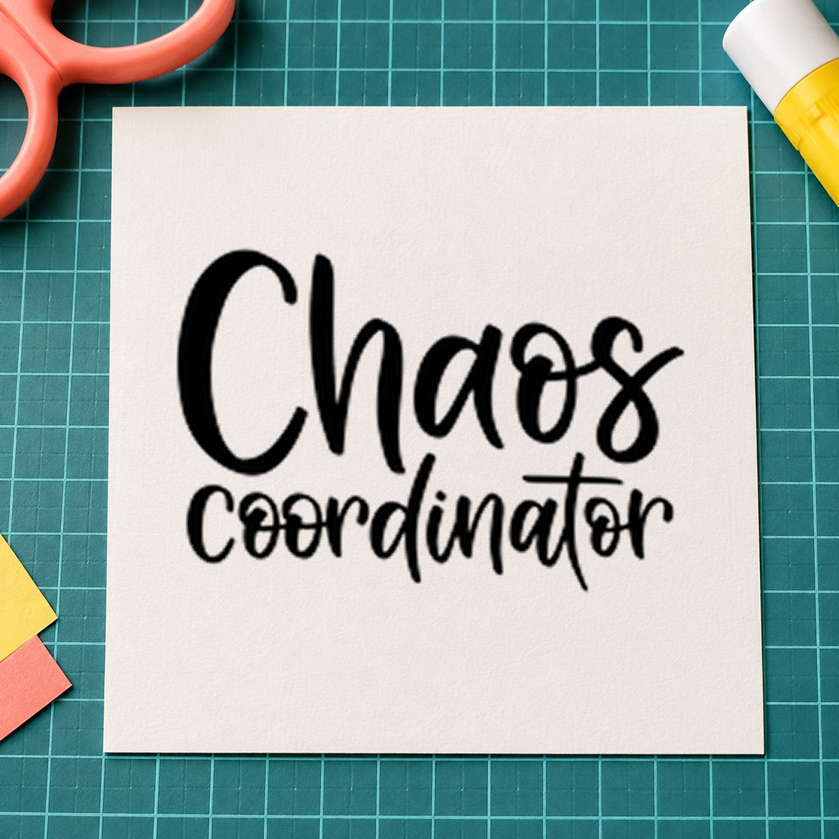Chaos Coordinator rubber stamp printed in black ink, ready for chaos coordinator cards and similar paper crafts.