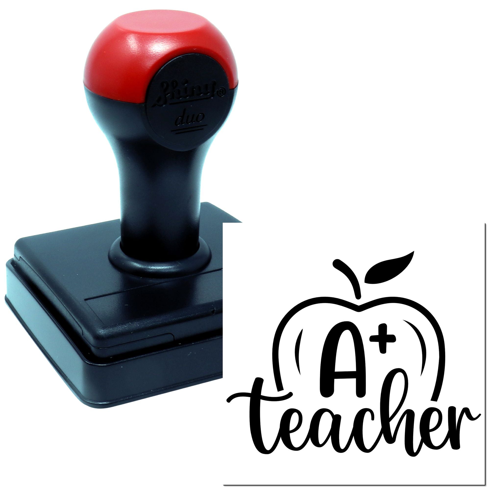 Self-inking A+ teacher rubber stamp with apple design for grading papers and classroom rewards