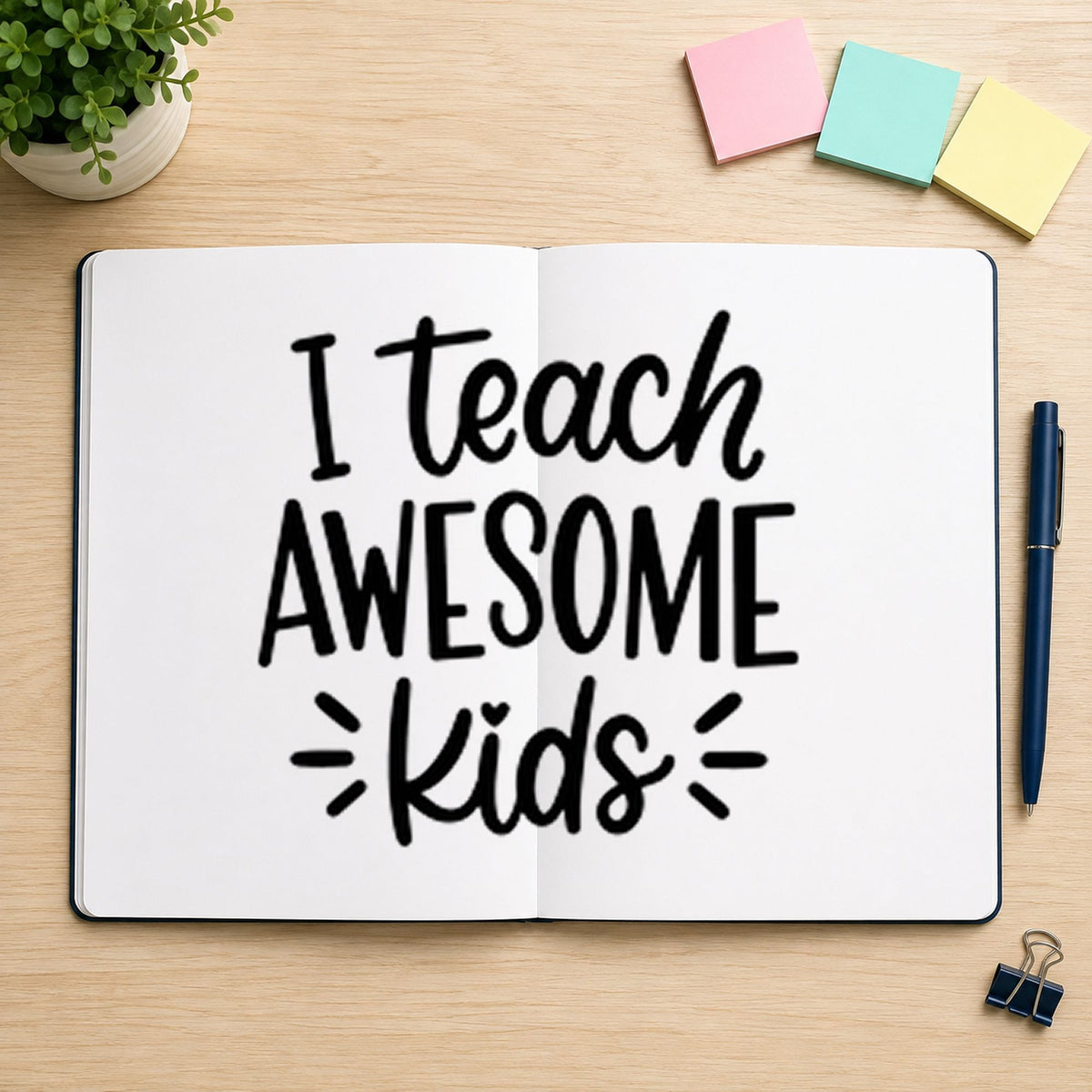 I Teach Awesome Kids rubber stamp printed in black ink, ready for awesome kids cards and similar paper crafts.