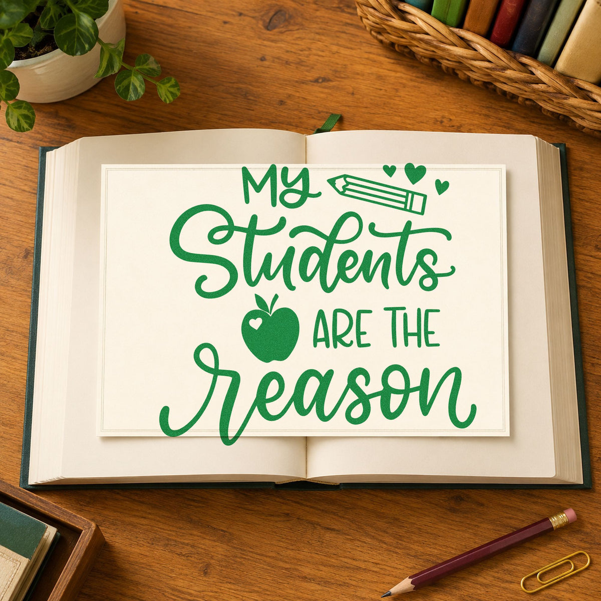 My Students Are The Reason Apple Rubber Stamp – Wood Handle in use 8
