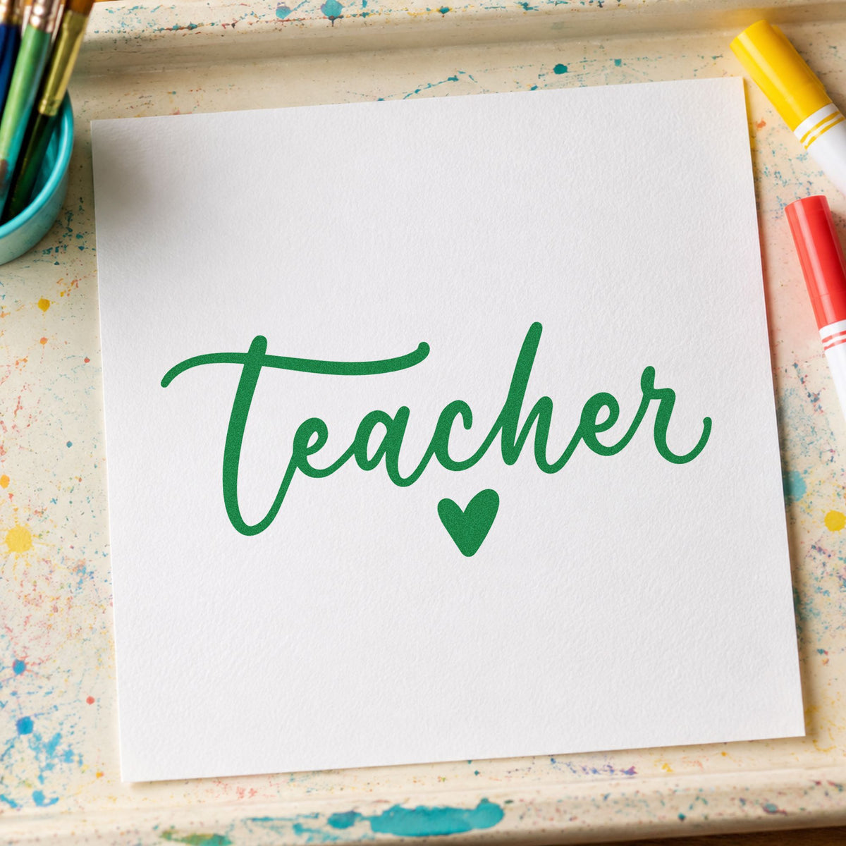Teacher Script Heart Compact Pre-Inked Stamp – Slim in use 8