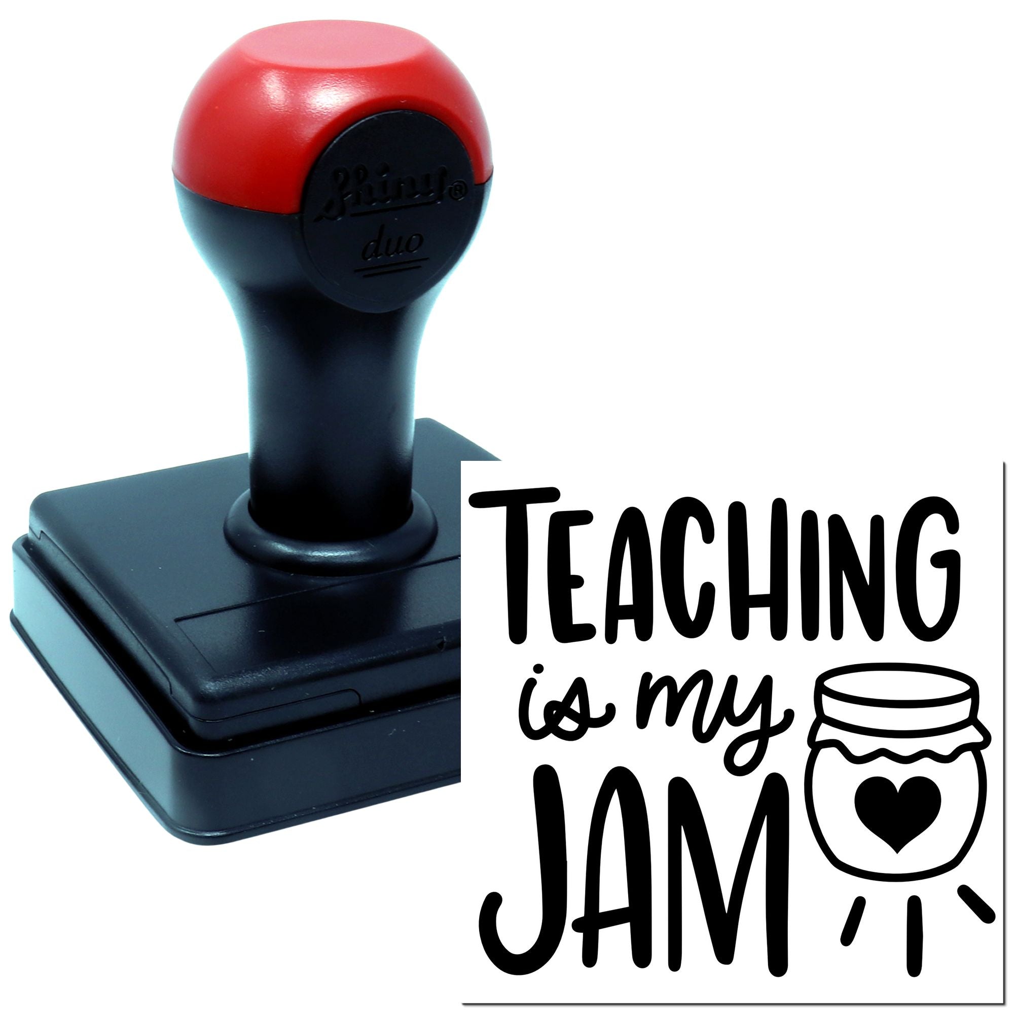 Custom self-inking rubber stamp with Teaching is my jam design for teachers and classroom gifts.