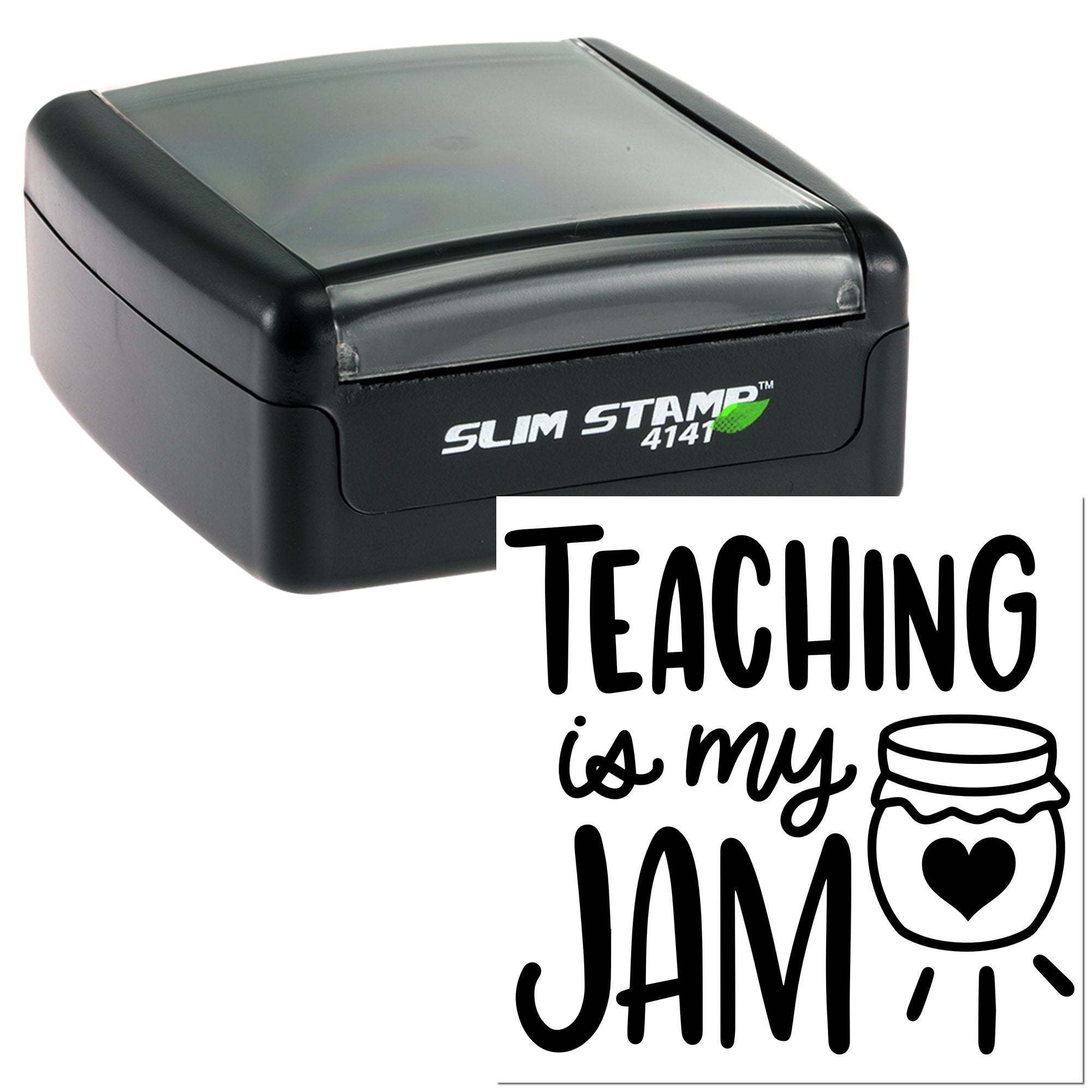 Teaching is my jam self-inking rubber stamp, slim stamp 4141, for classroom teacher crafts and personalized marking.