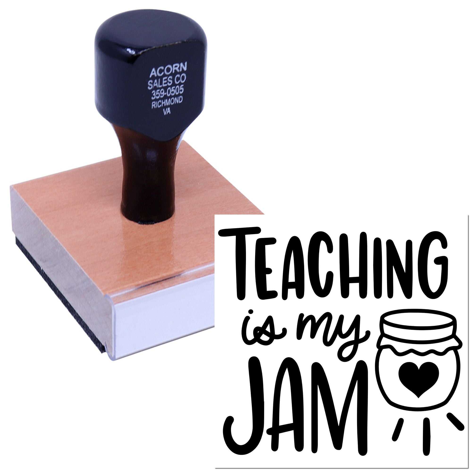 Teaching Is My Jam custom rubber stamp for teachers, classroom crafts, grading, and notes.