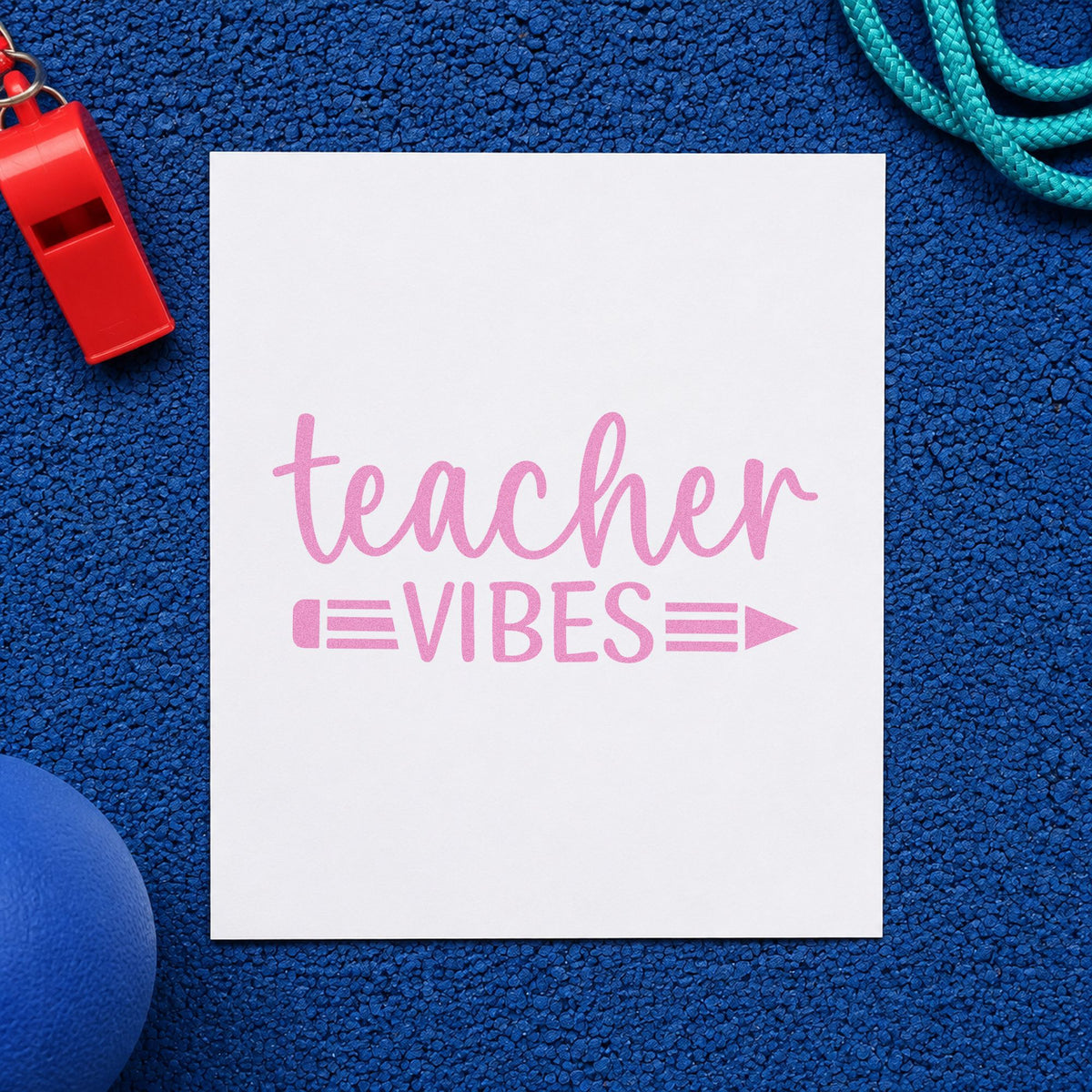 Teacher Vibes Pencil Rubber Stamp – Wood Handle in use 10
