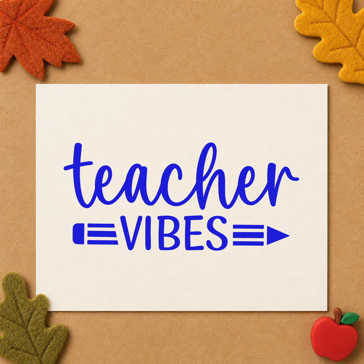 Teacher Vibes Pencil Rubber Stamp – Wood Handle in use 6