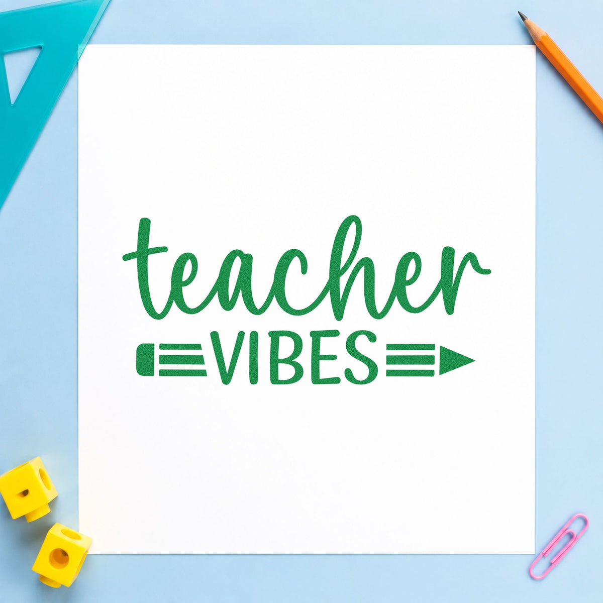 Teacher Vibes Pencil Rubber Stamp – Wood Handle in use 8