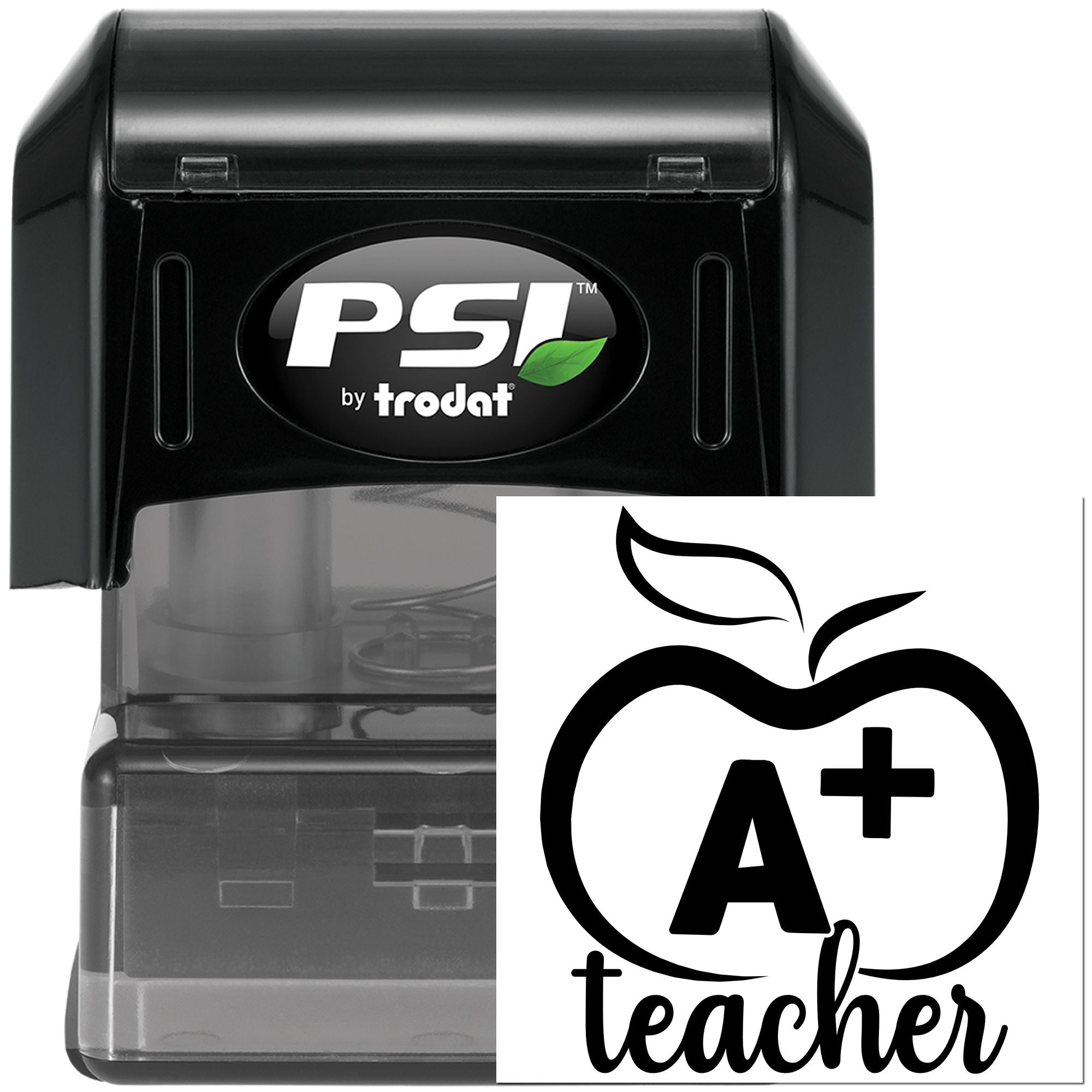 PSI by Trodat self-inking rubber stamp with A+ teacher apple design for classroom grading