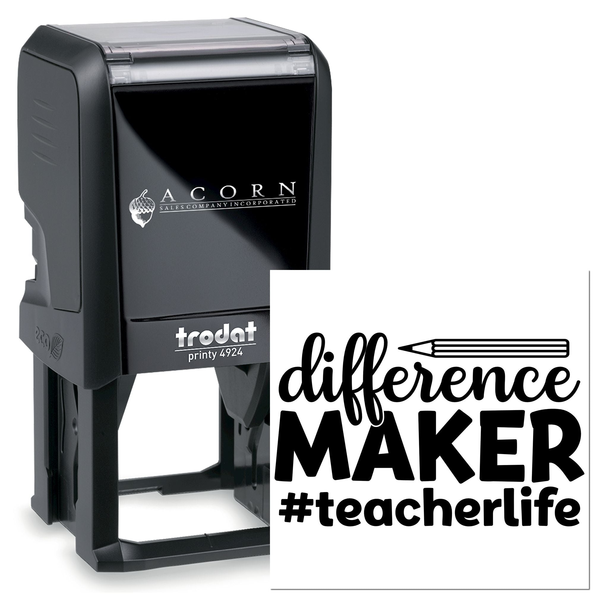 Custom self-inking rubber stamp for teachers with difference maker #teacherlife design, Trodat Printy 4924.