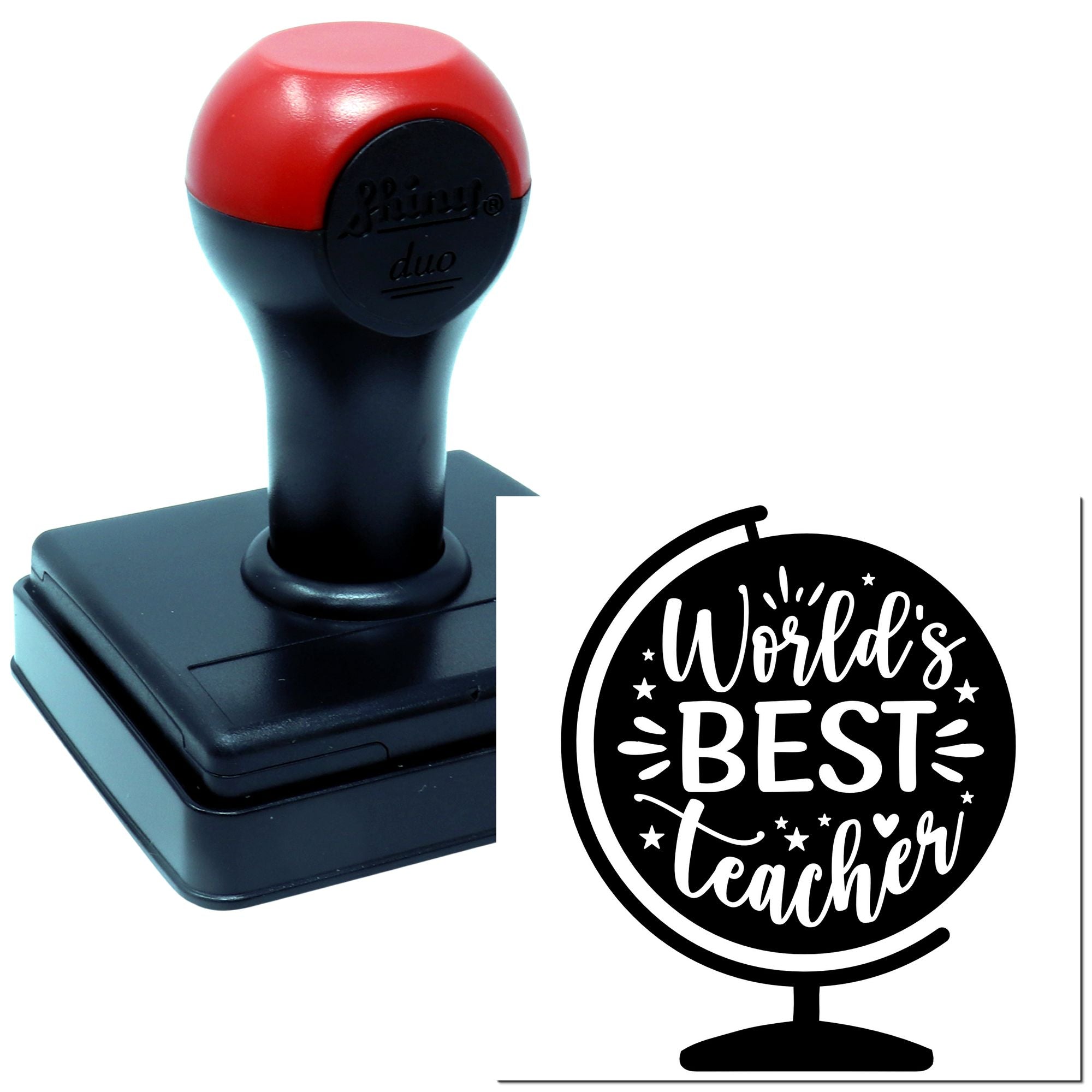 Worlds Best Teacher self-inking rubber stamp for classroom grading, teacher gifts, and personalized stationery.