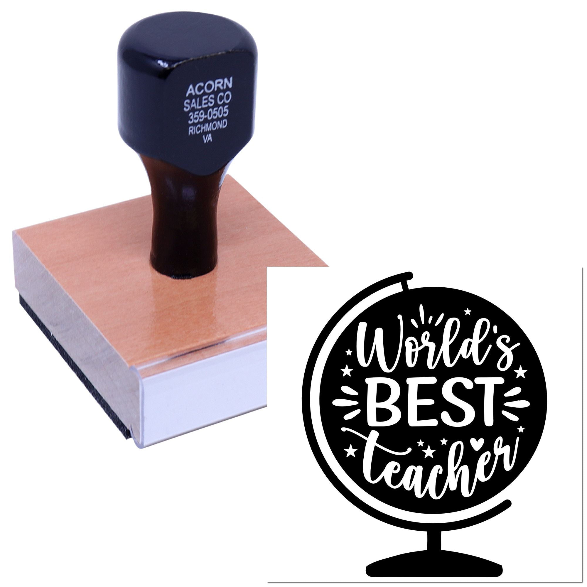 Personalized rubber stamp with Worlds Best Teacher design, perfect for classroom use, teacher gifts, and custom stamping.