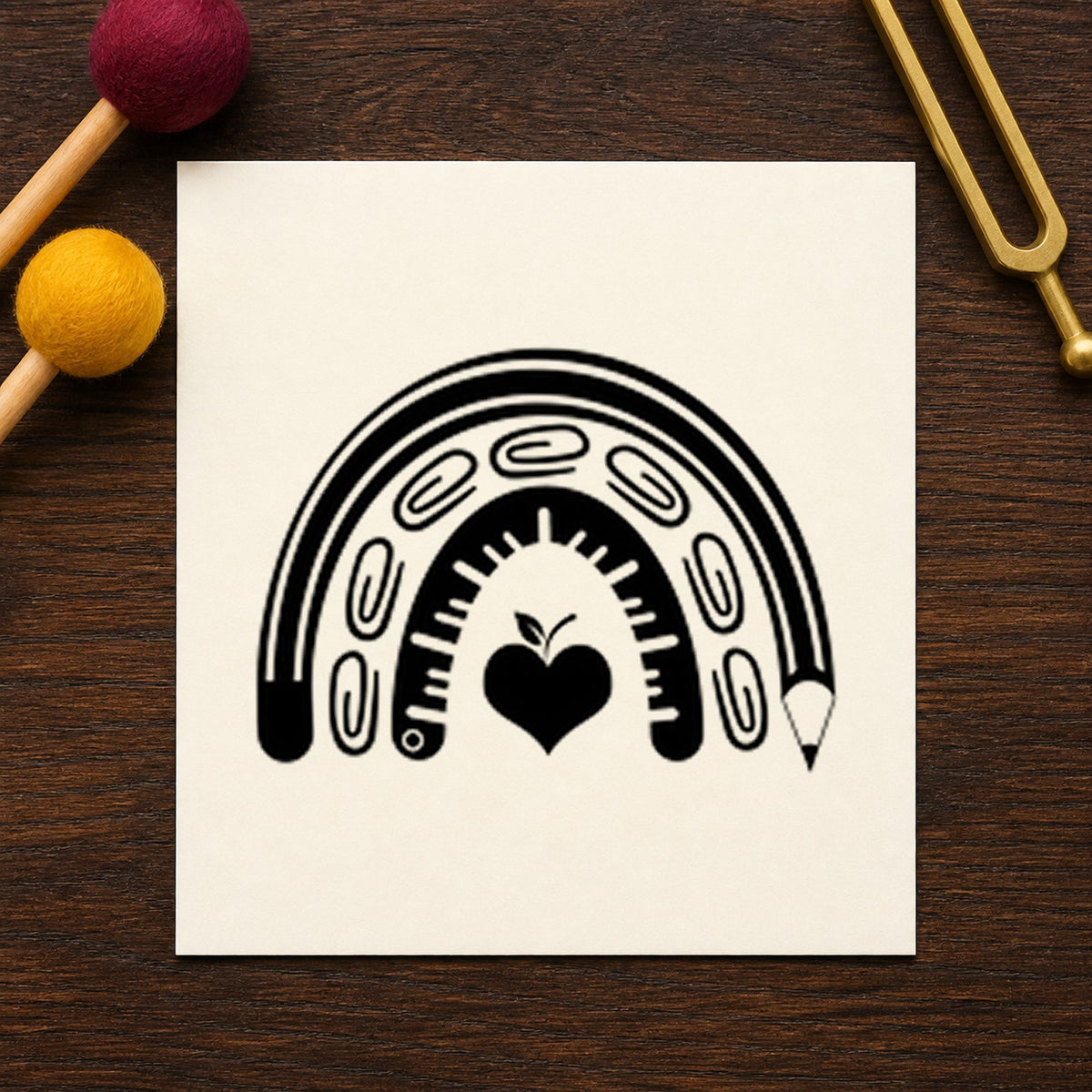 School Supply Rainbow rubber stamp printed in black ink, ready for supply rainbow cards and similar paper crafts.