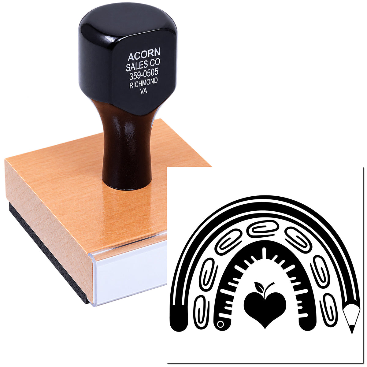 Custom logo rubber stamp with rainbow apple design, perfect for branding packaging, handmade products, and business use.