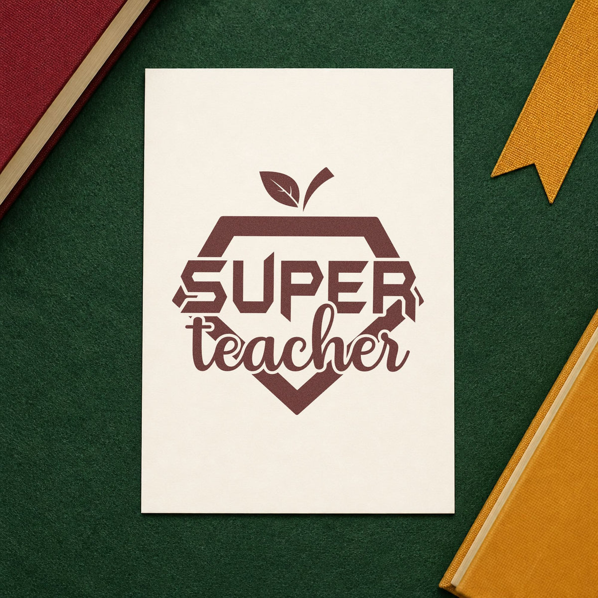 Super Teacher Shield rubber stamp printed in brown ink, ready for trophy plinth labels and similar paper crafts.
