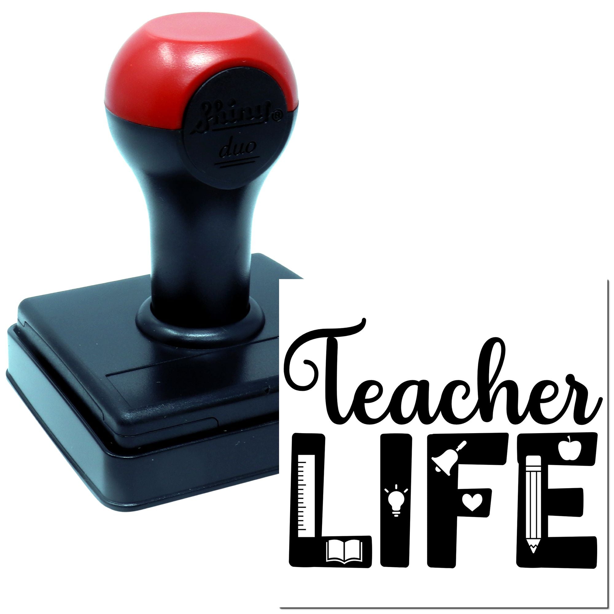 Teacher Life self-inking rubber stamp for classroom papers, grading, and teacher crafts.