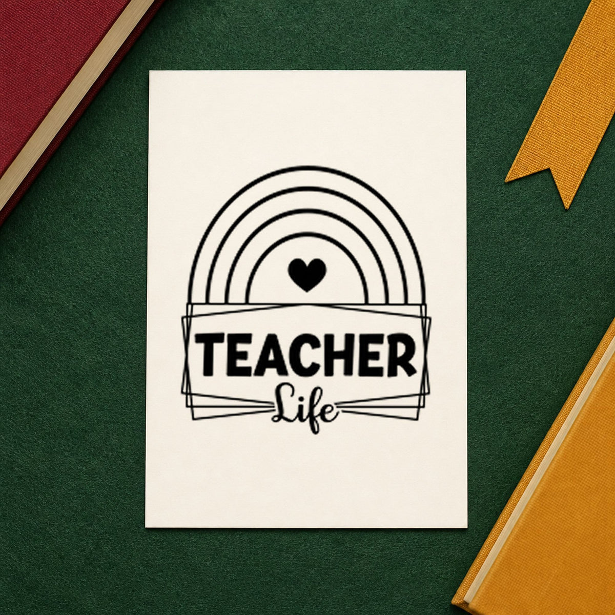 Teacher Life Rainbow Frame rubber stamp printed in black ink, ready for layered frame cards and similar paper crafts.