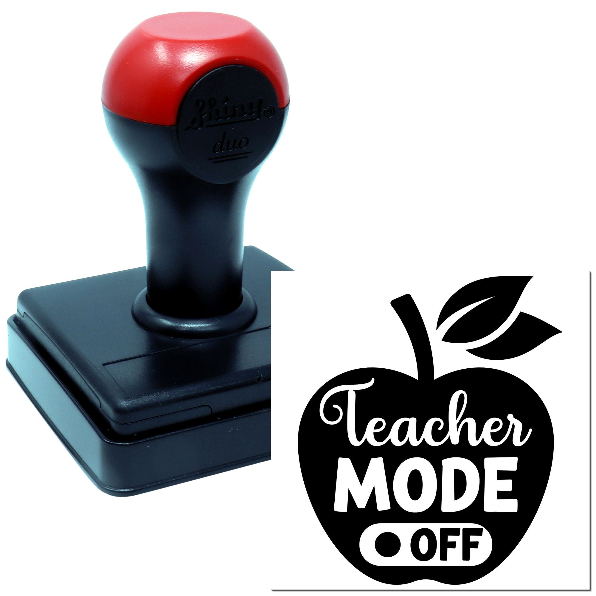 Teacher Mode Off self-inking rubber stamp with apple design for classroom grading, teacher supplies, and gifts.